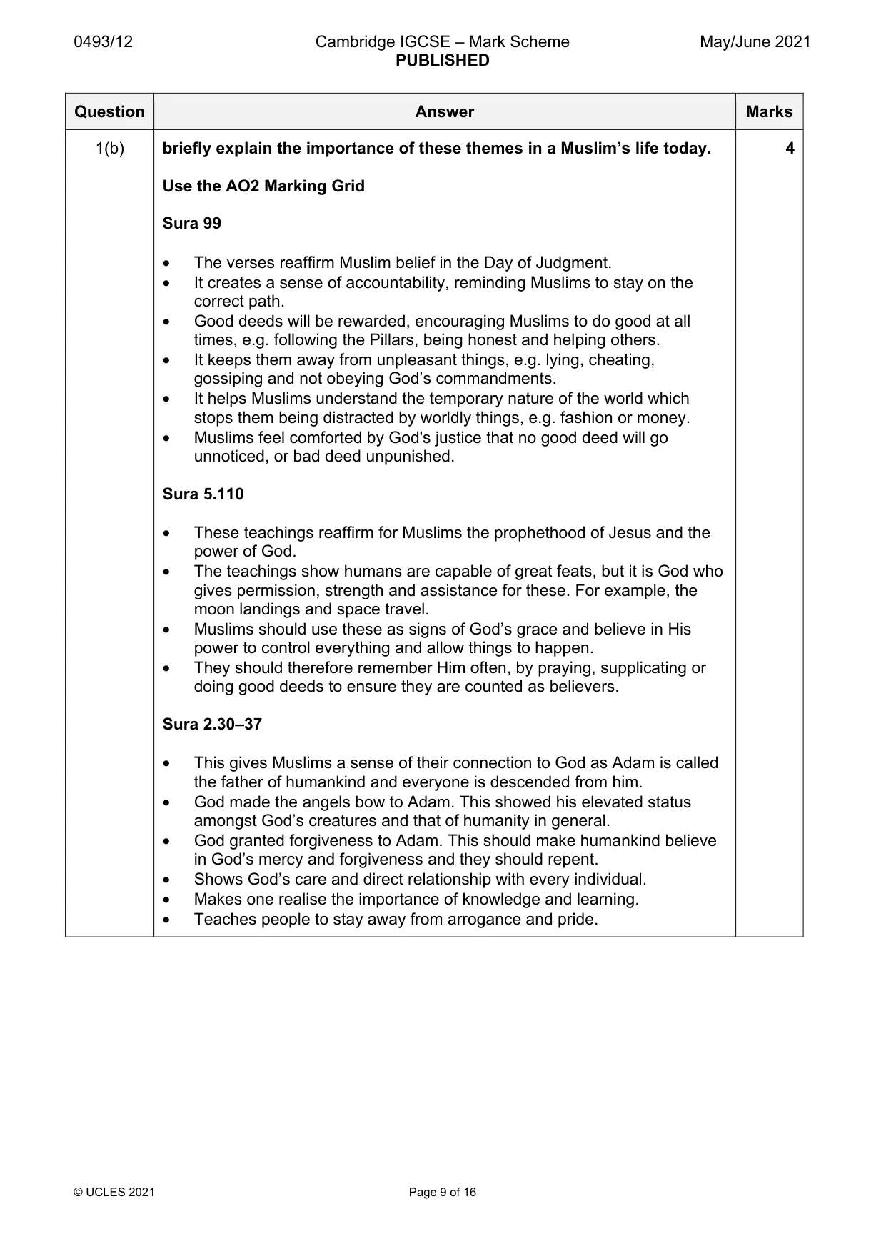 Mark scheme, page 9 of 16