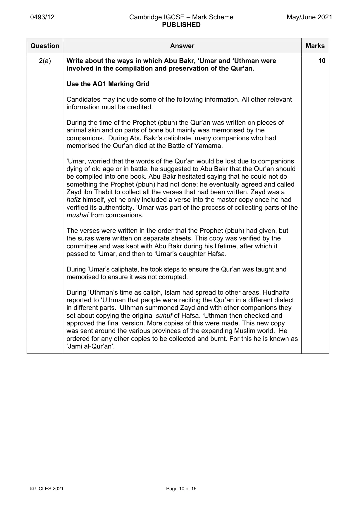 Mark scheme, page 10 of 16