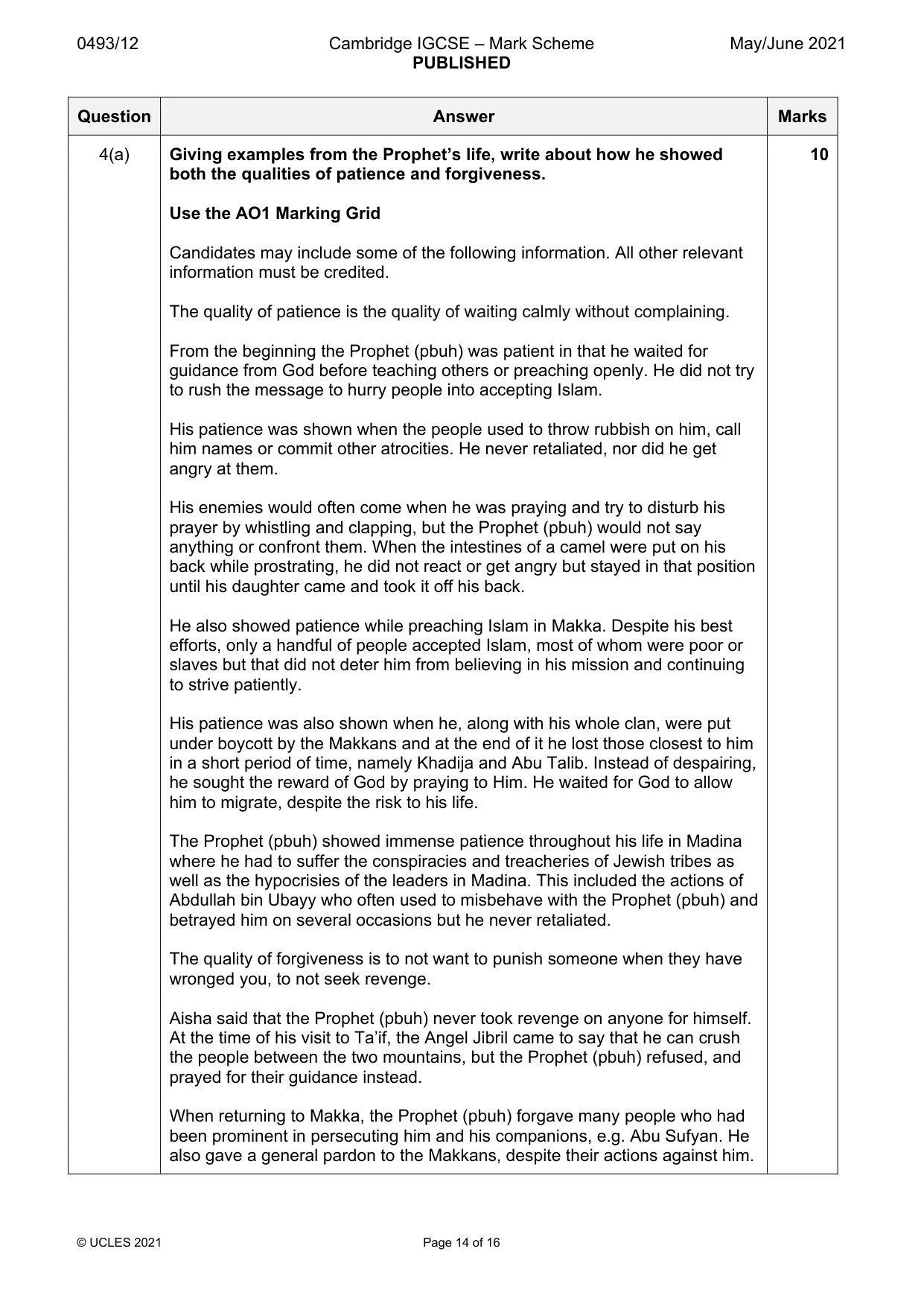Mark scheme, page 14 of 16