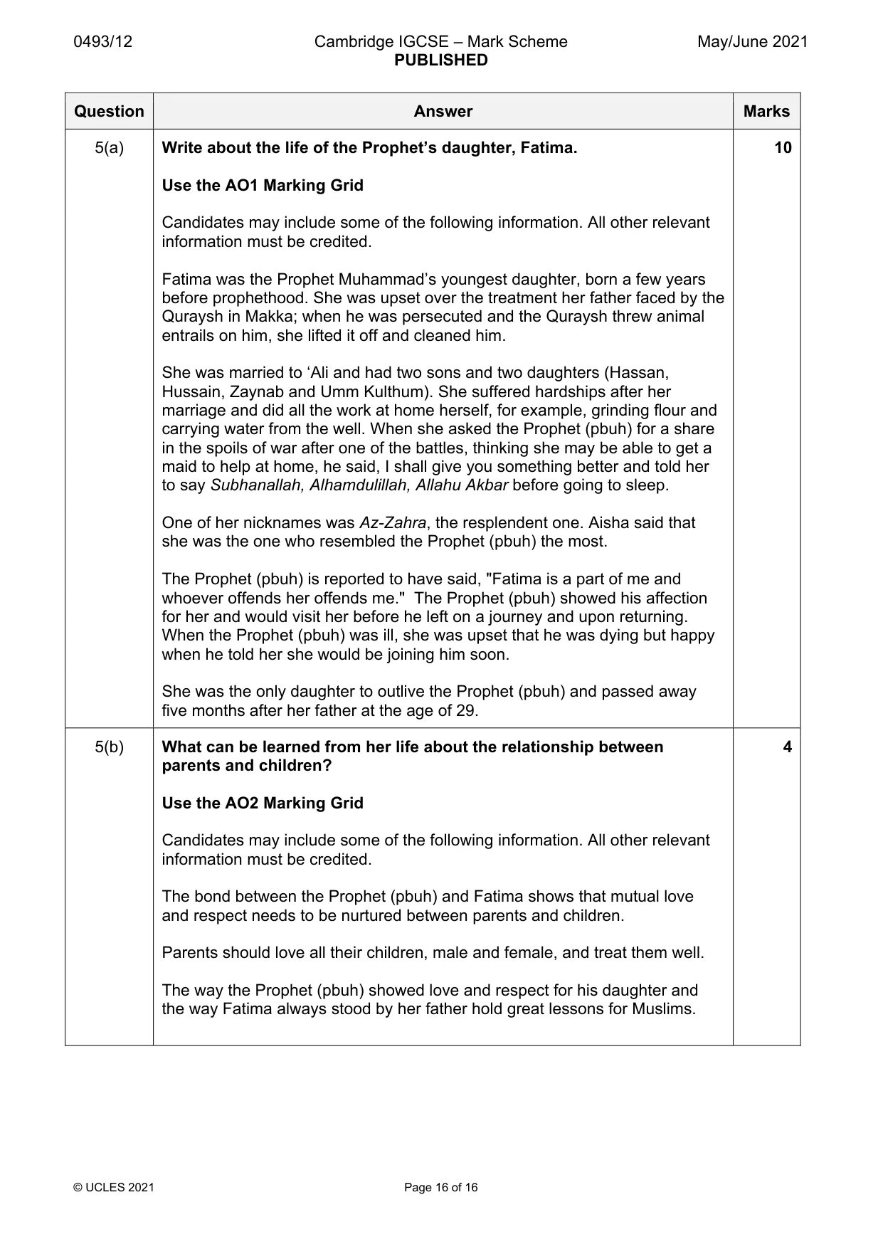 Mark scheme, page 16 of 16