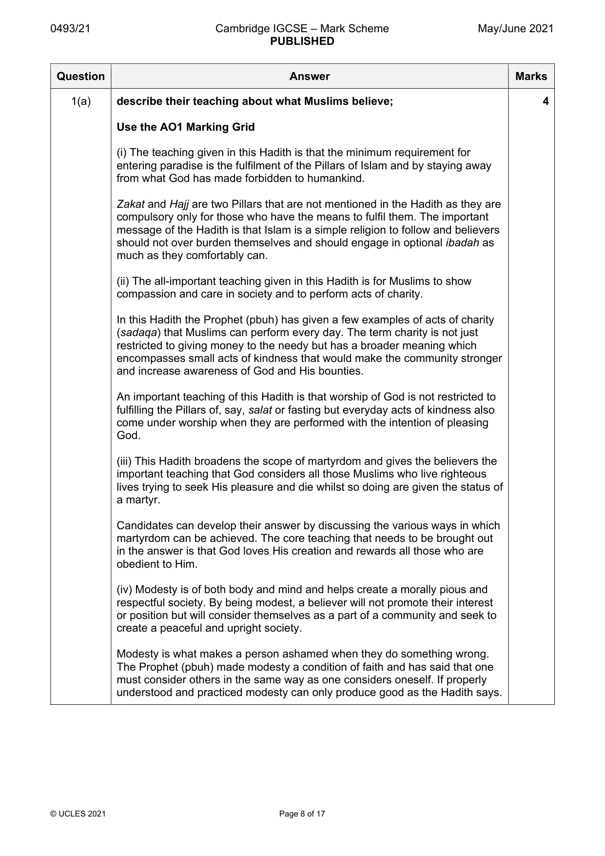 Mark scheme, page 8 of 17