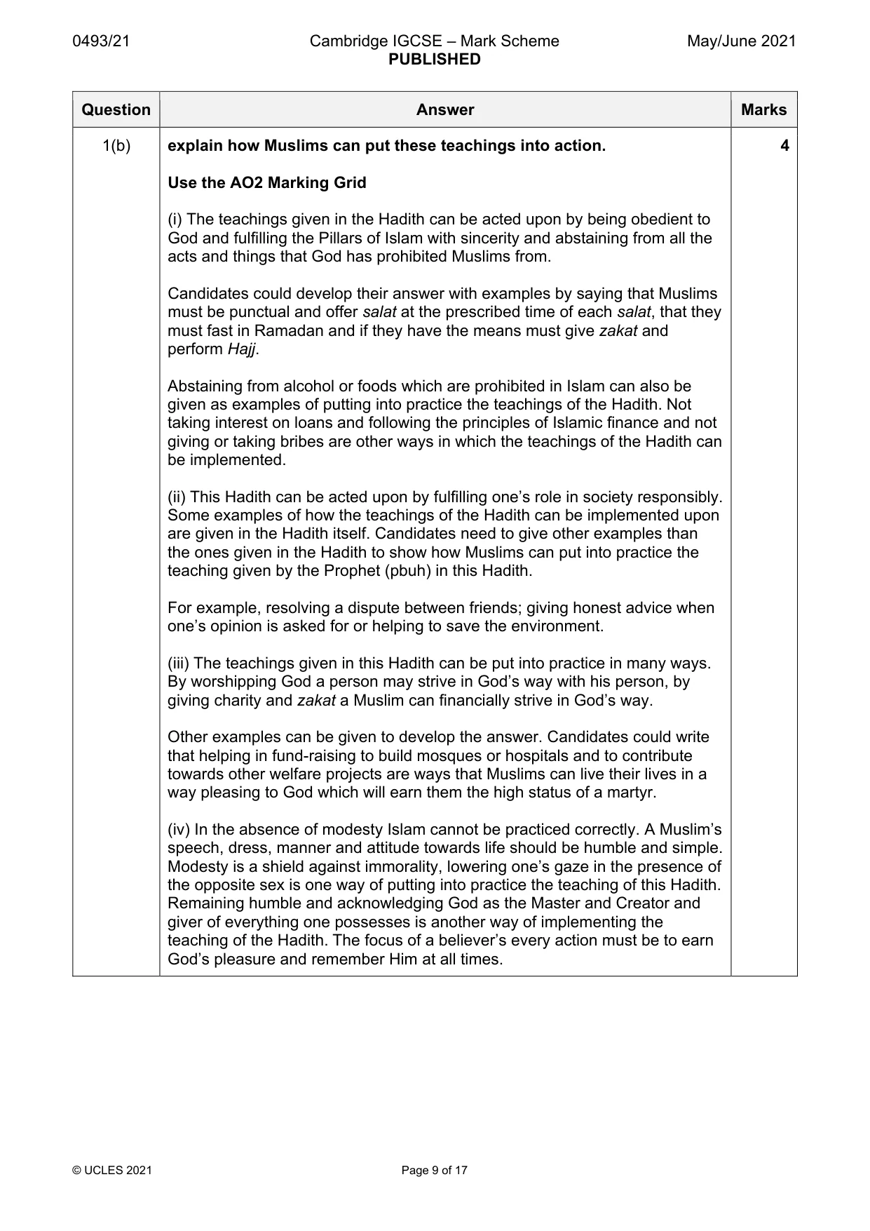 Mark scheme, page 9 of 17