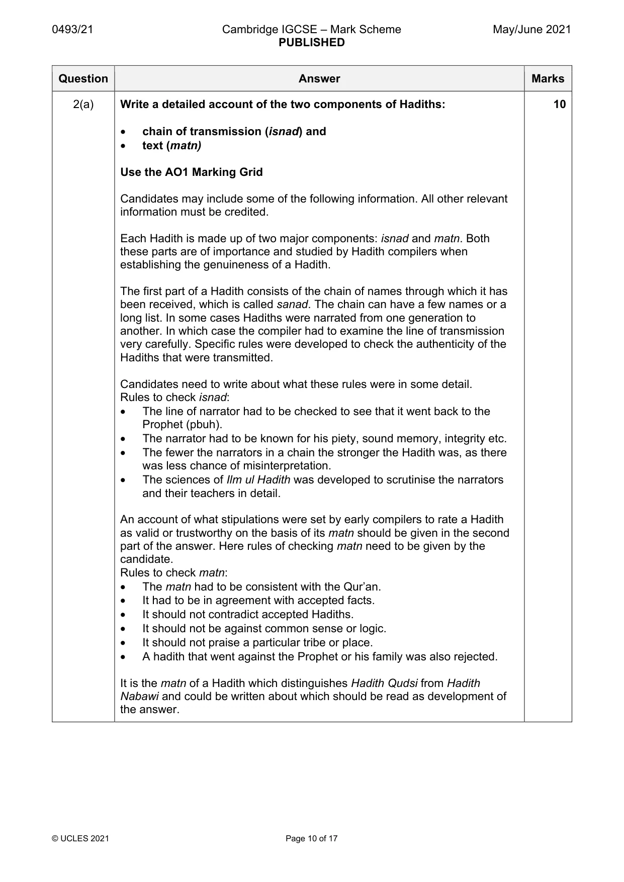 Mark scheme, page 10 of 17