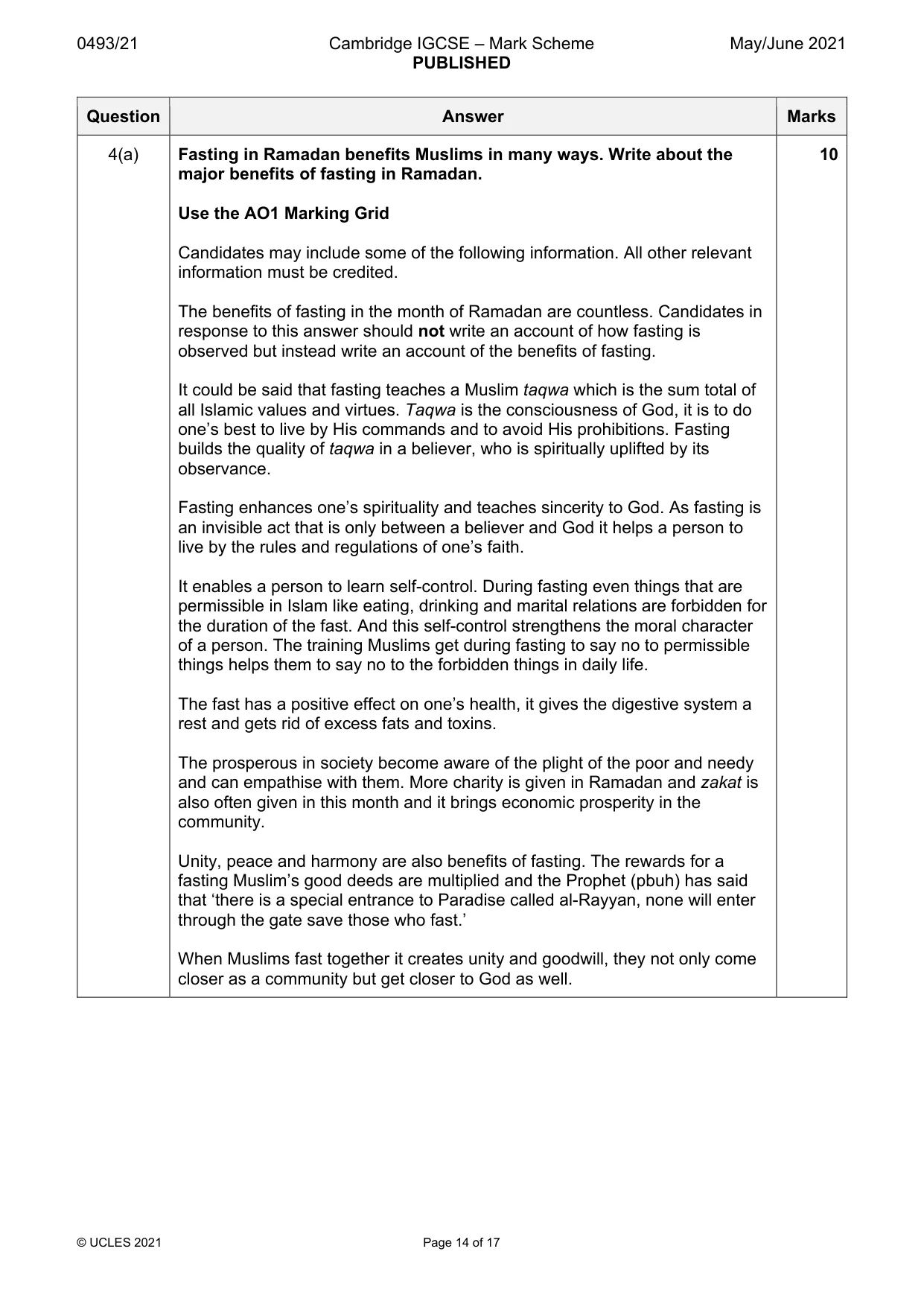 Mark scheme, page 14 of 17