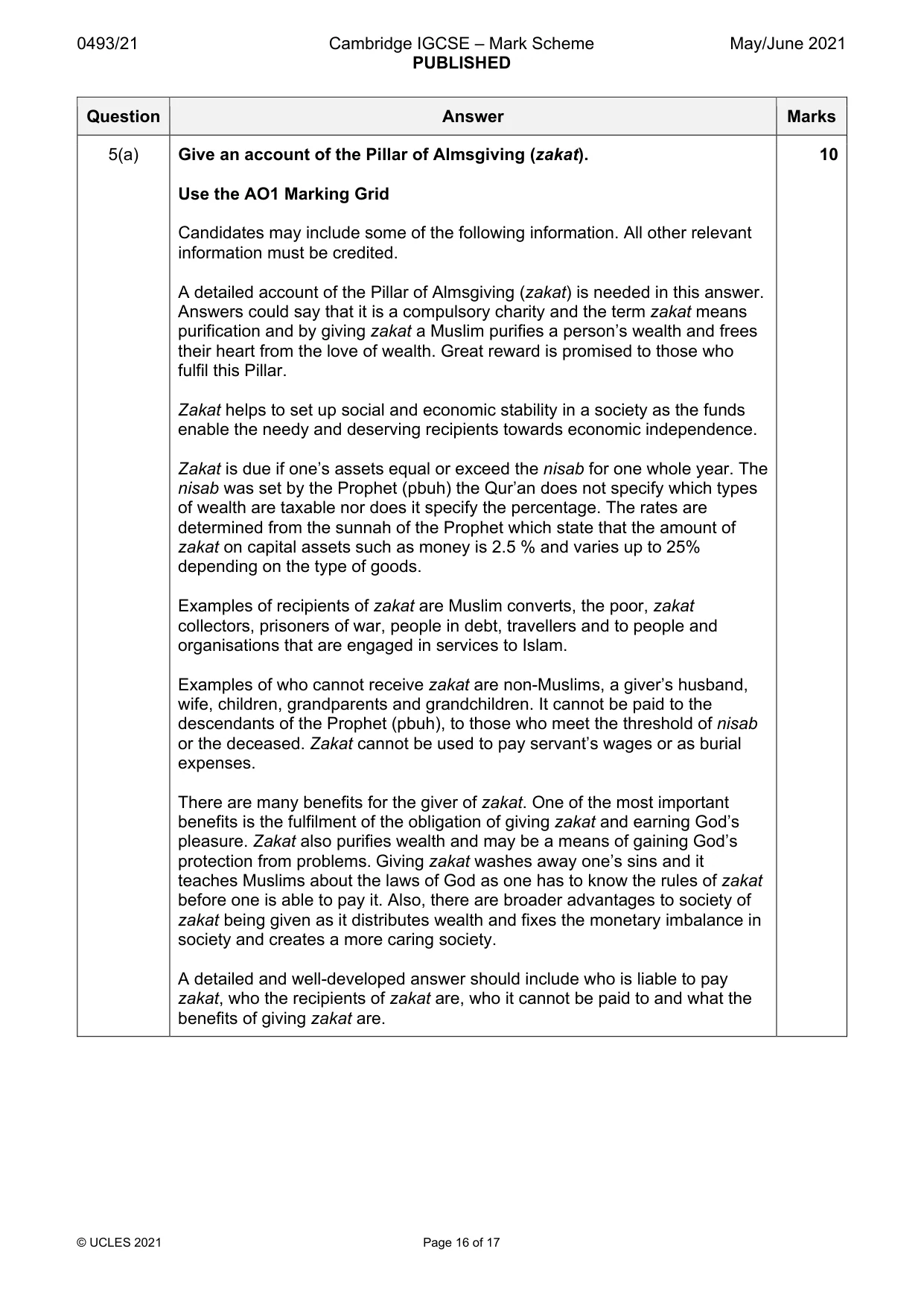 Mark scheme, page 16 of 17