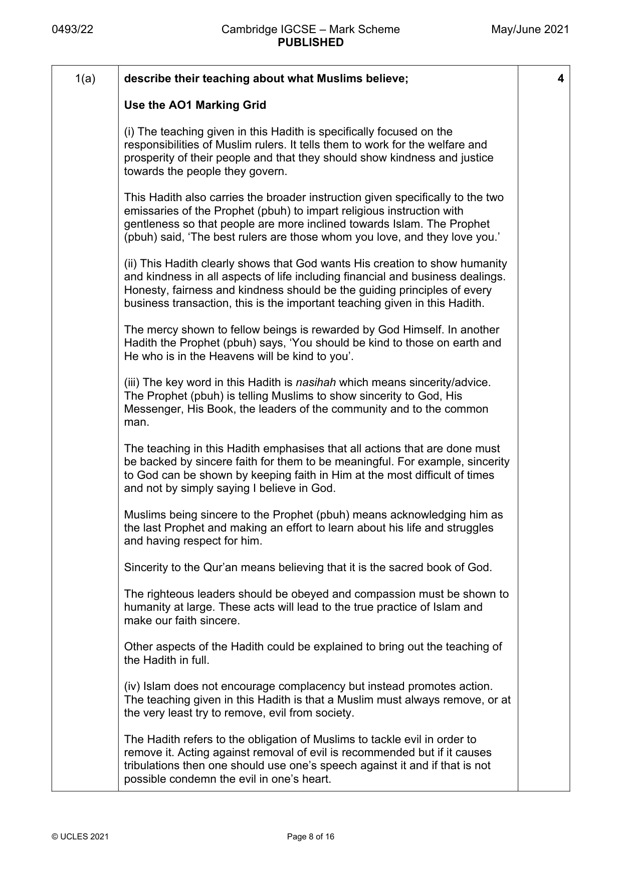 Mark scheme, page 8 of 16