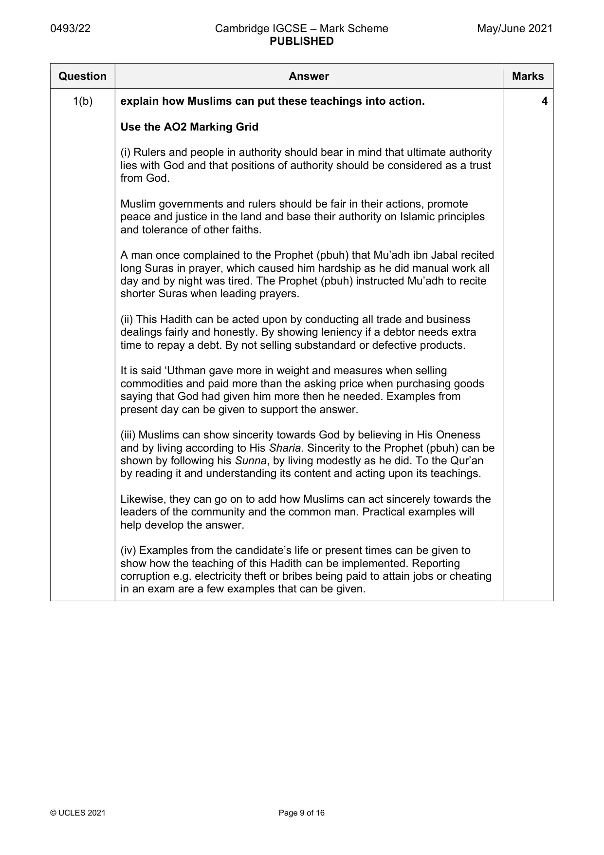 Mark scheme, page 9 of 16