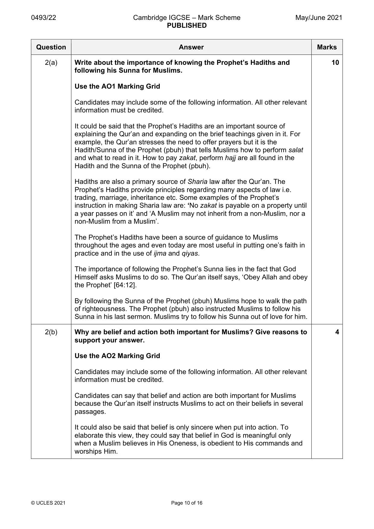 Mark scheme, page 10 of 16
