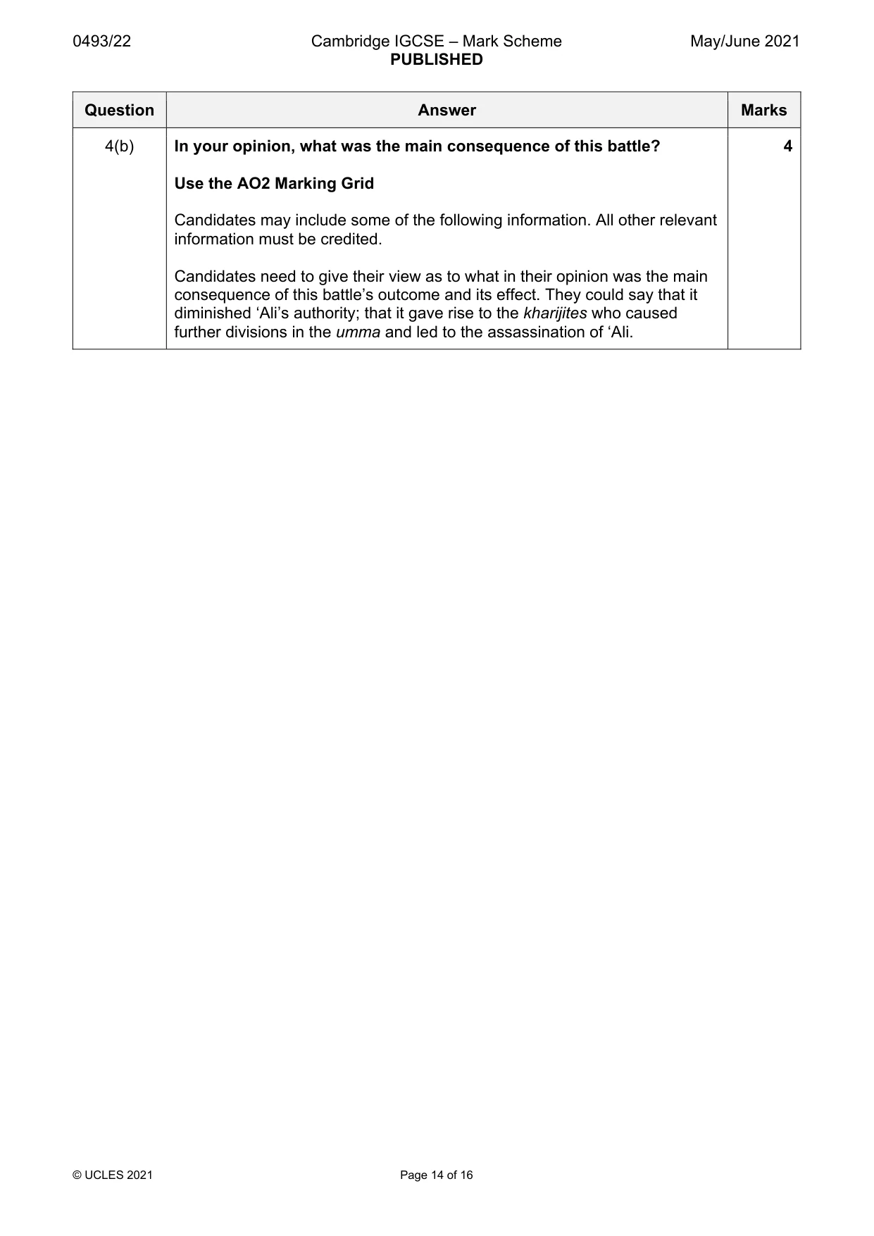 Mark scheme, page 14 of 16