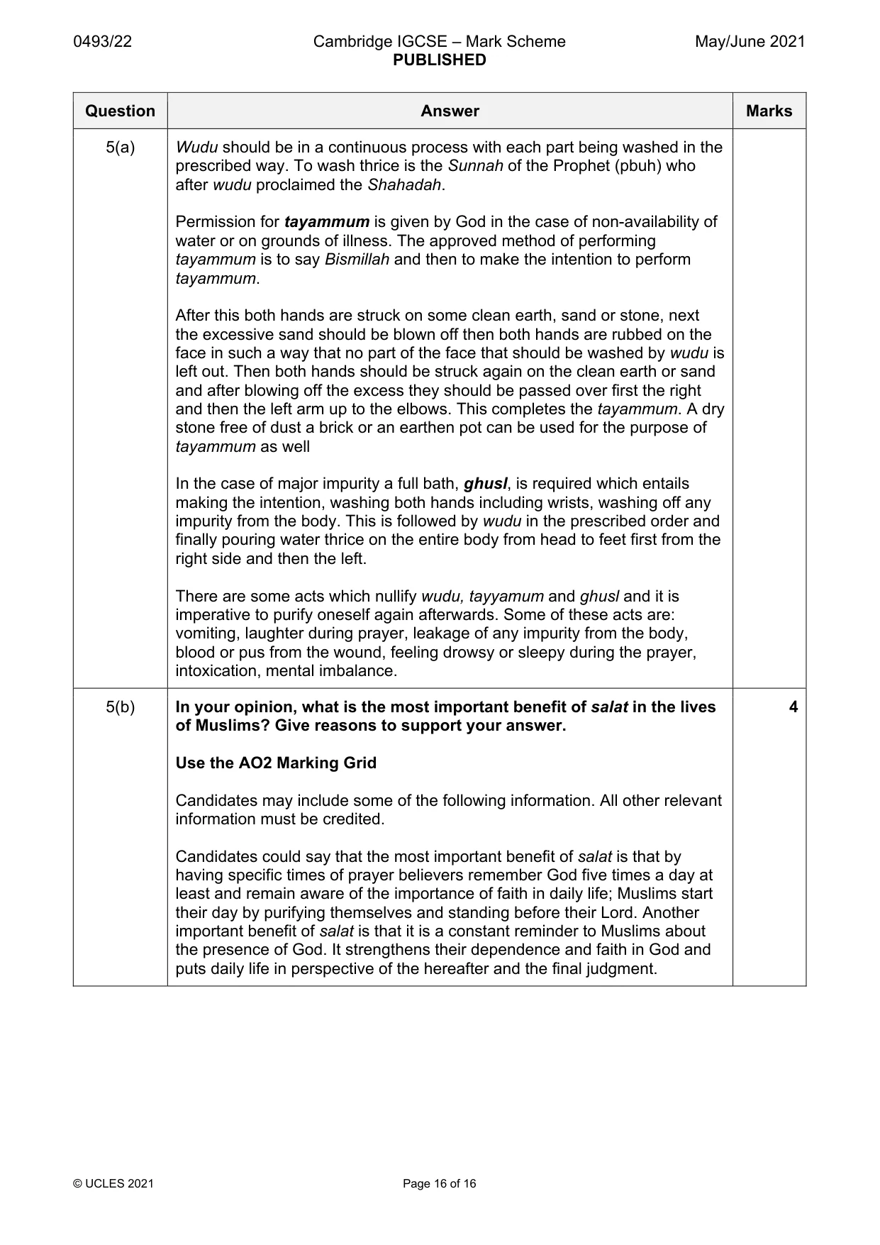 Mark scheme, page 16 of 16