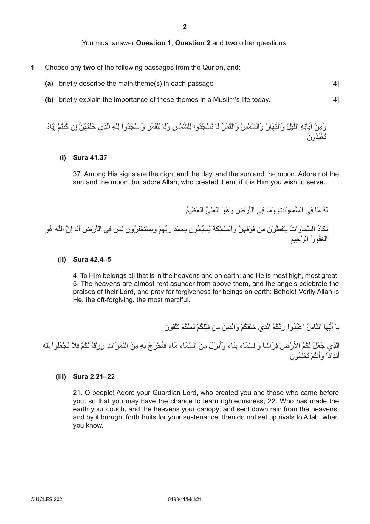 Cambridge IGCSE Islamiyat 0493 2021 May/June Paper 1 · Variant 1 question paper, page 2 of 20