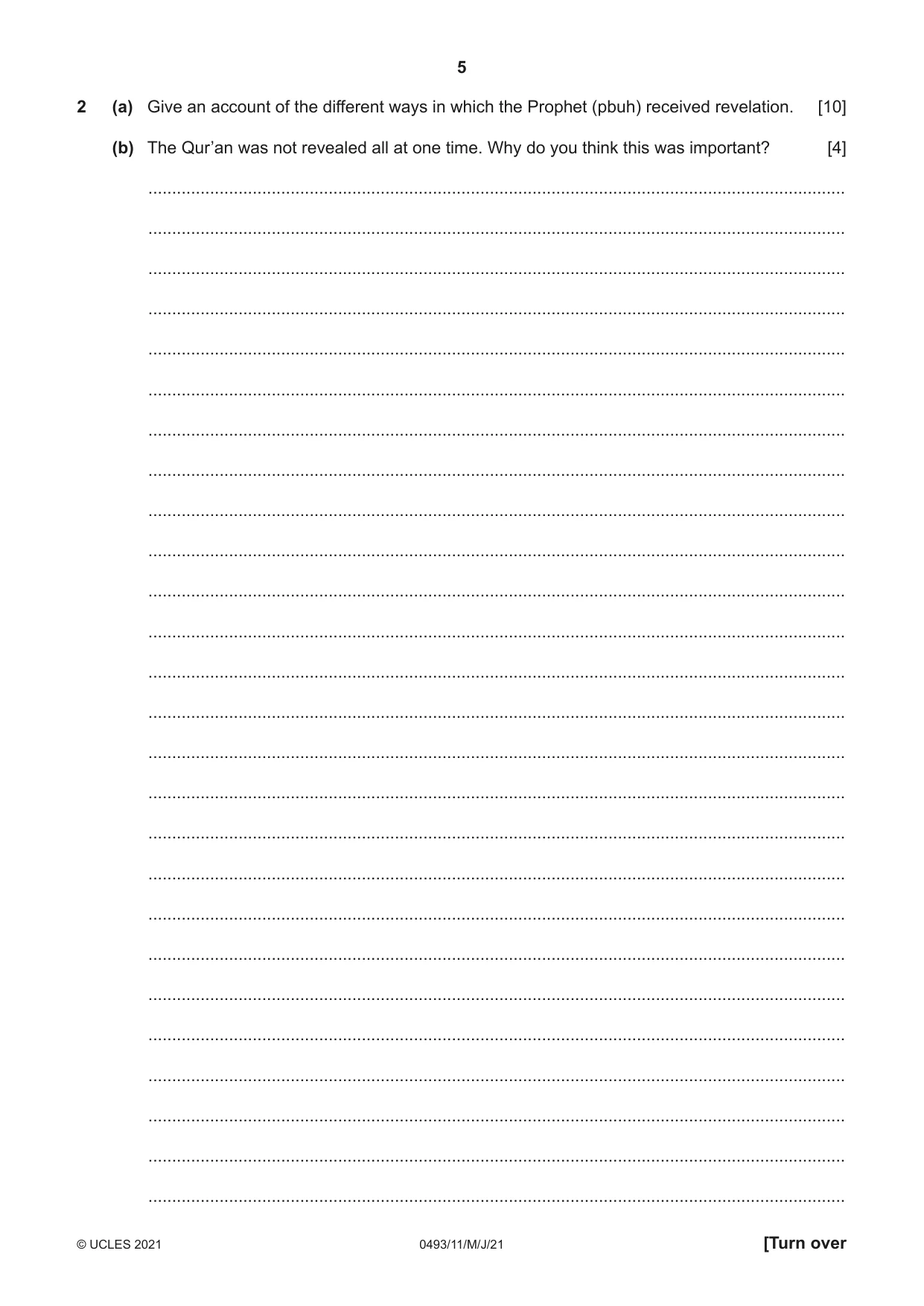 Cambridge IGCSE Islamiyat 0493 2021 May/June Paper 1 · Variant 1 question paper, page 5 of 20