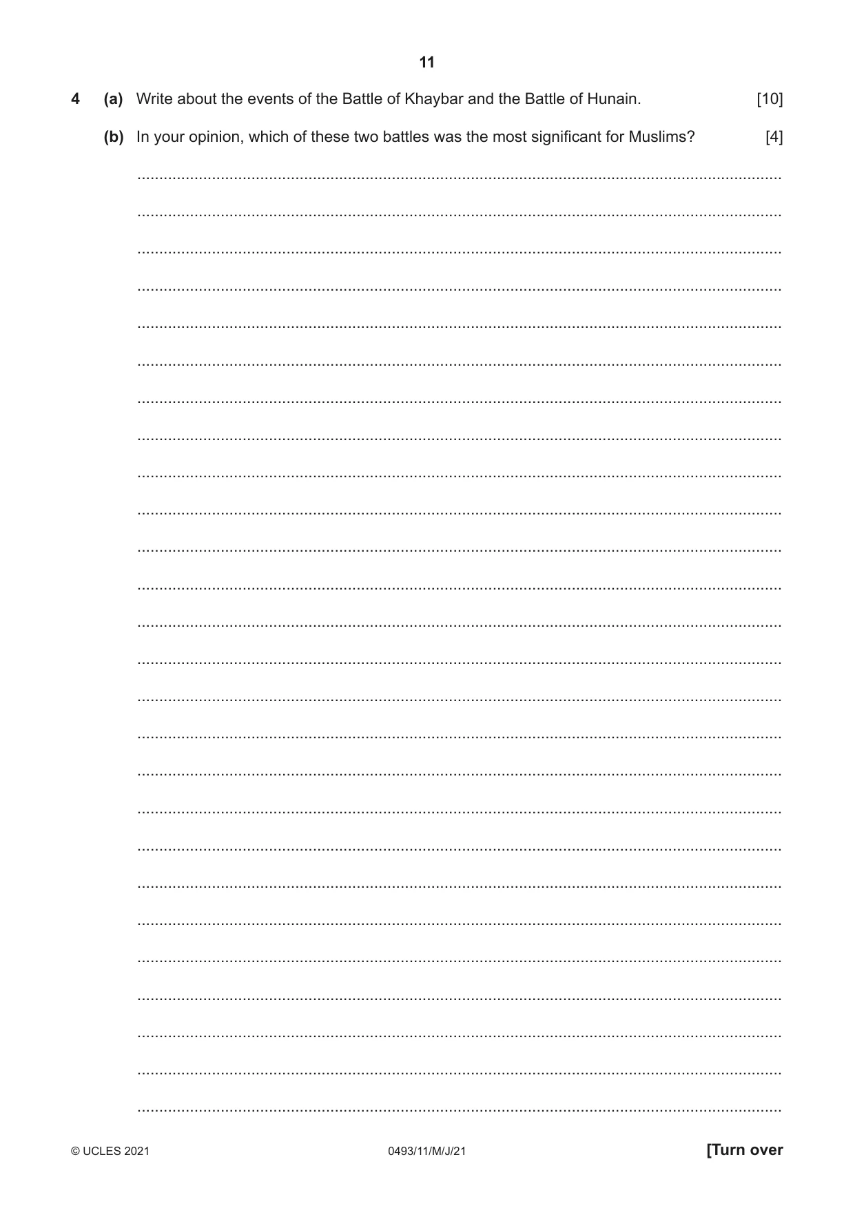 Cambridge IGCSE Islamiyat 0493 2021 May/June Paper 1 · Variant 1 question paper, page 11 of 20