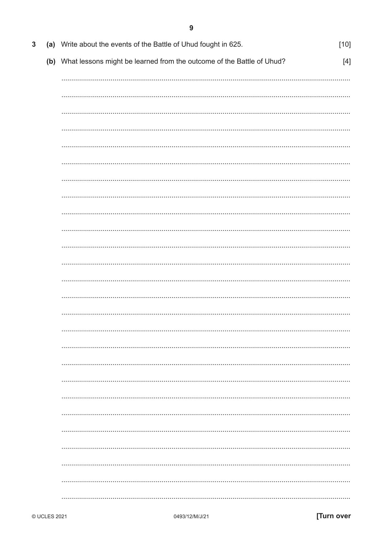 Cambridge IGCSE Islamiyat 0493 2021 May/June Paper 1 · Variant 2 question paper, page 9 of 20