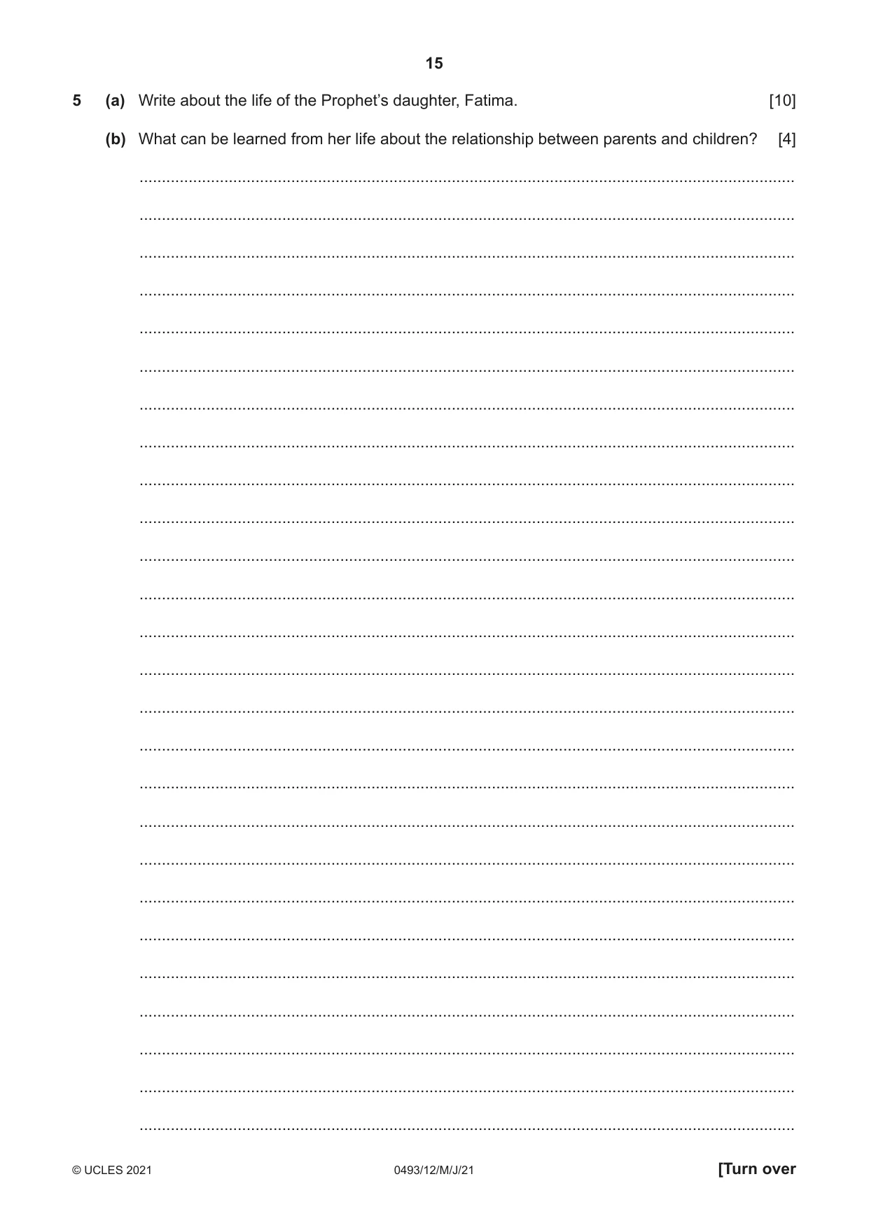 Cambridge IGCSE Islamiyat 0493 2021 May/June Paper 1 · Variant 2 question paper, page 15 of 20