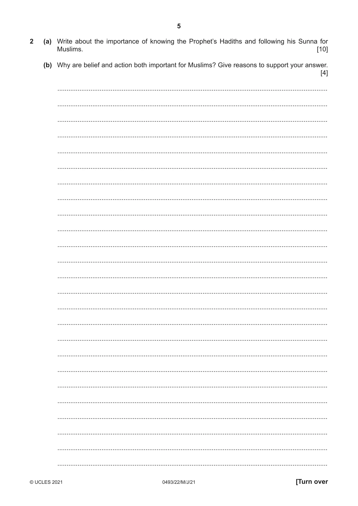 Cambridge IGCSE Islamiyat 0493 2021 May/June Paper 2 · Variant 2 question paper, page 5 of 16