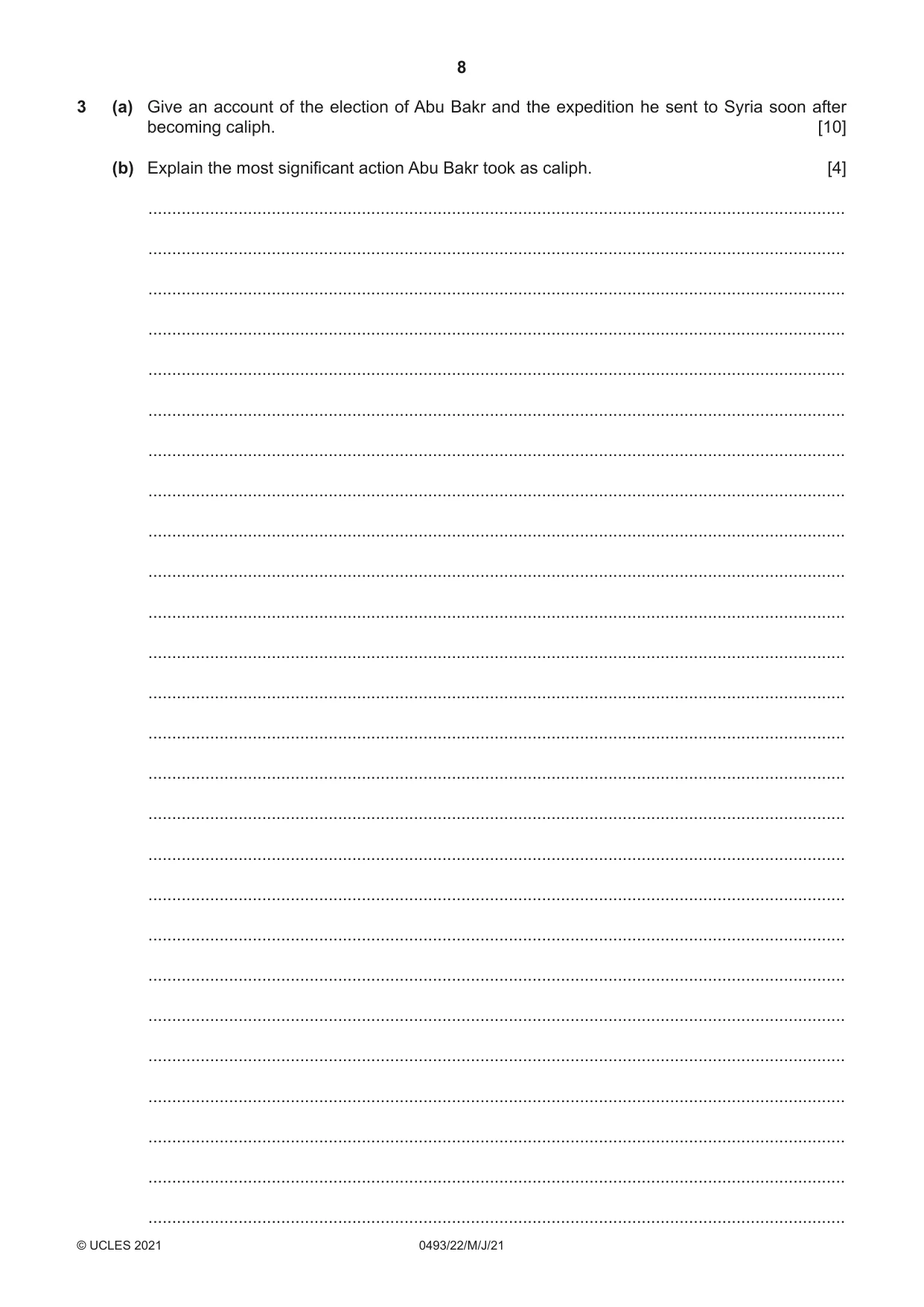 Cambridge IGCSE Islamiyat 0493 2021 May/June Paper 2 · Variant 2 question paper, page 8 of 16