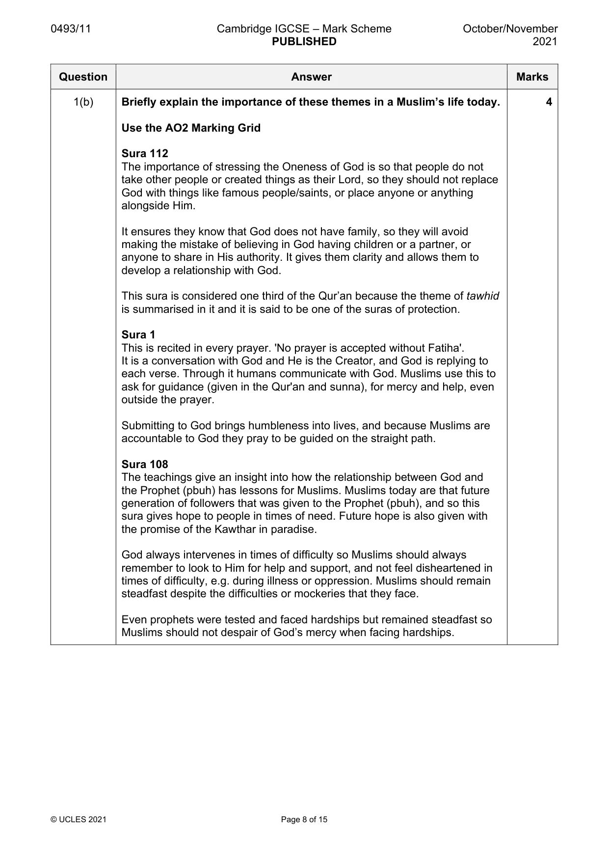 Mark scheme, page 8 of 15