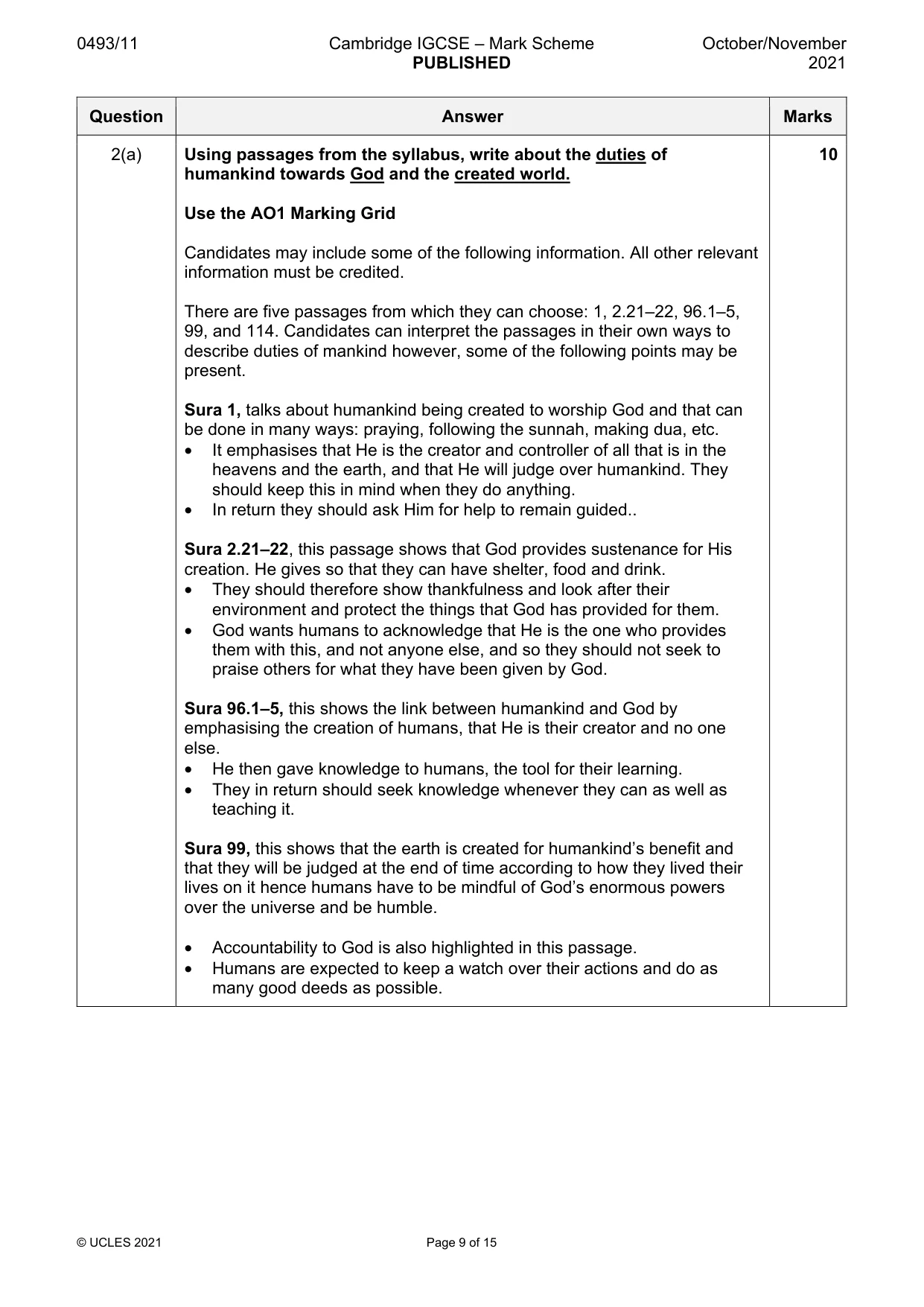 Mark scheme, page 9 of 15