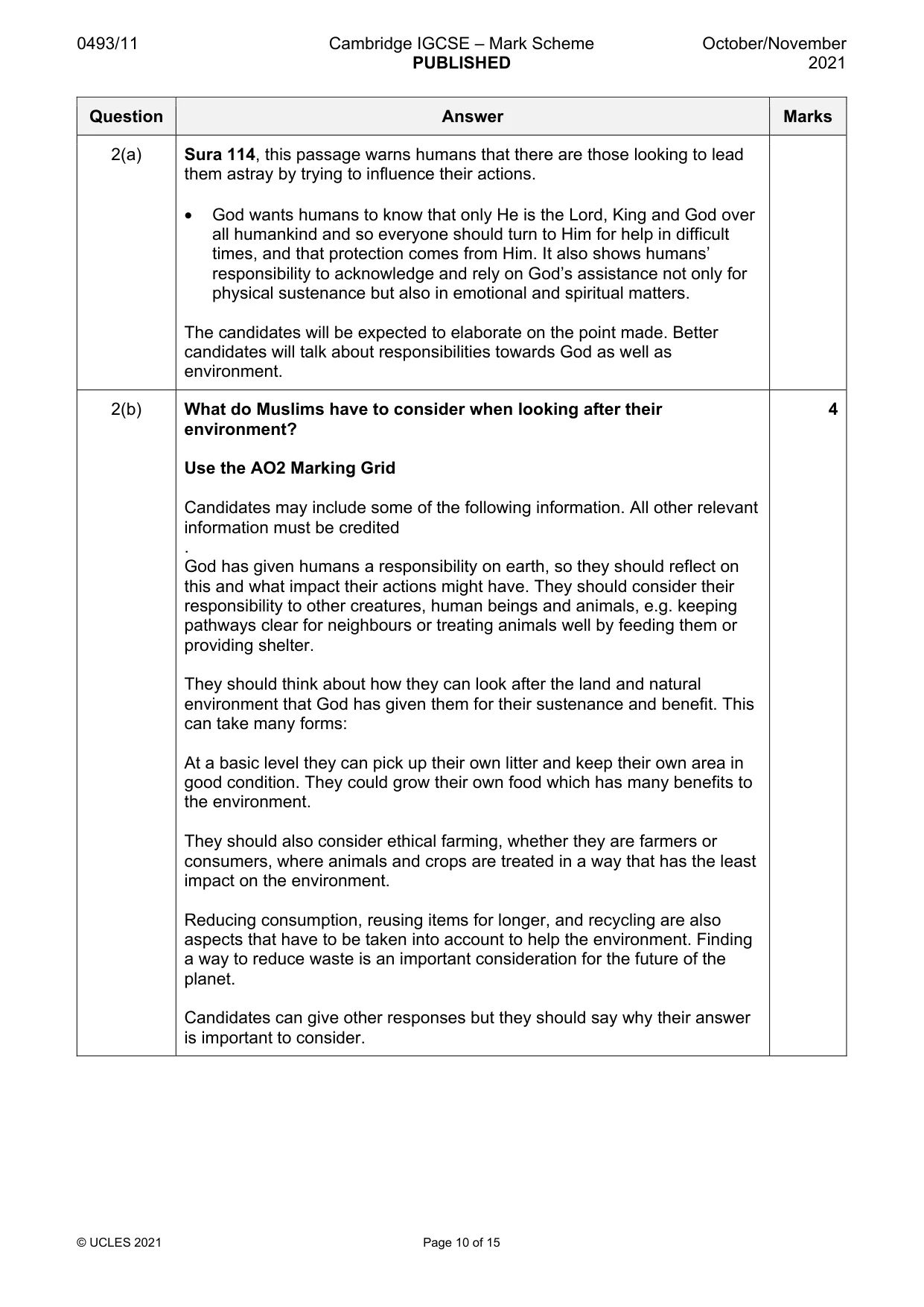 Mark scheme, page 10 of 15