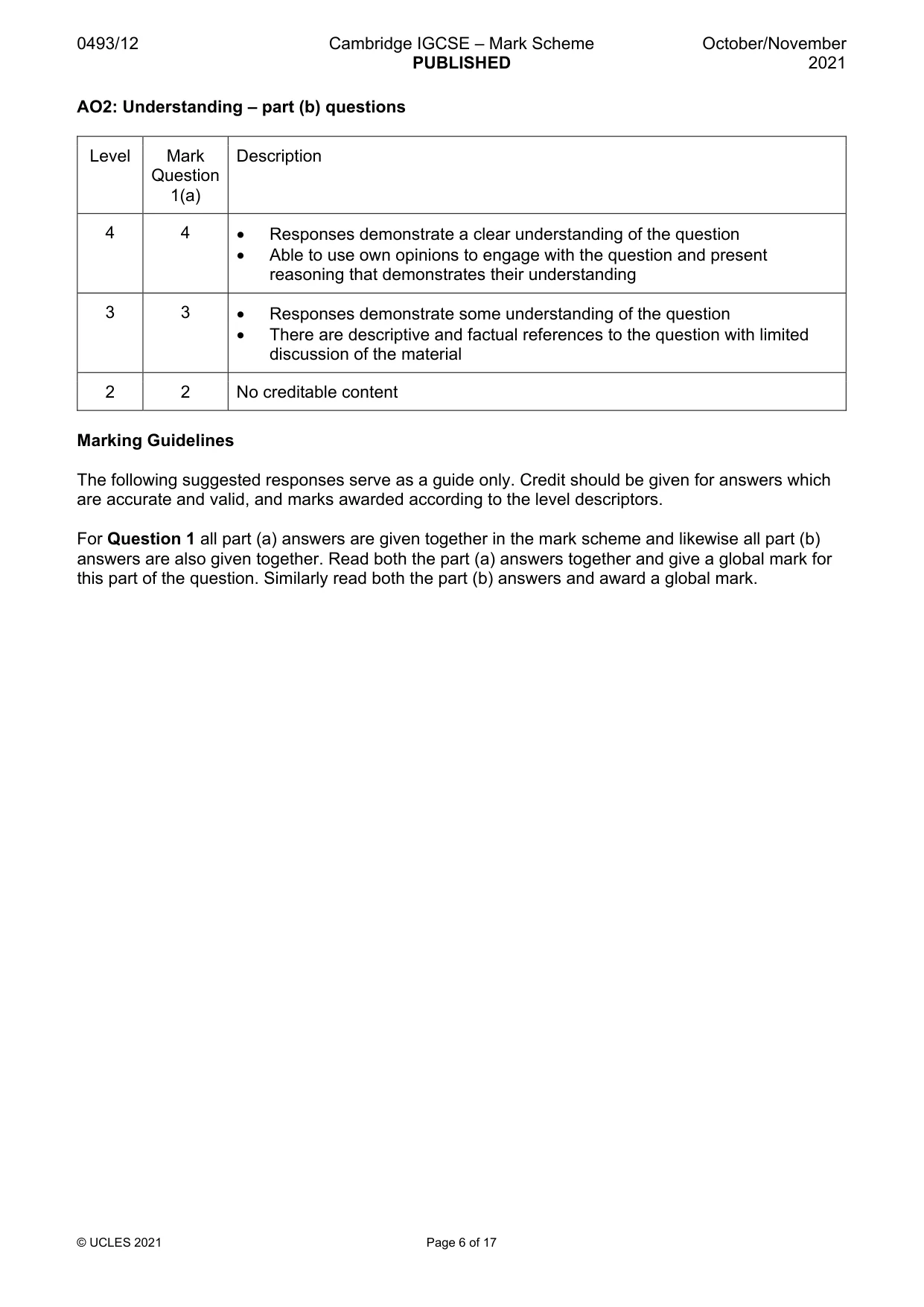 Mark scheme, page 6 of 17