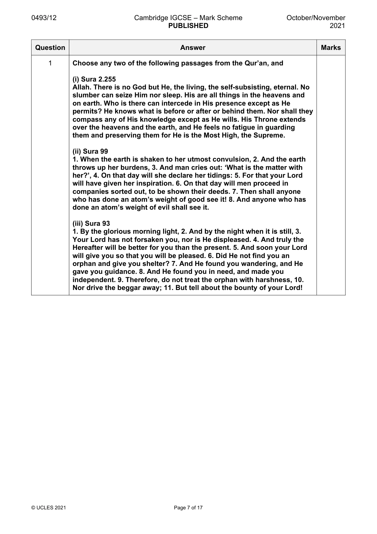 Mark scheme, page 7 of 17