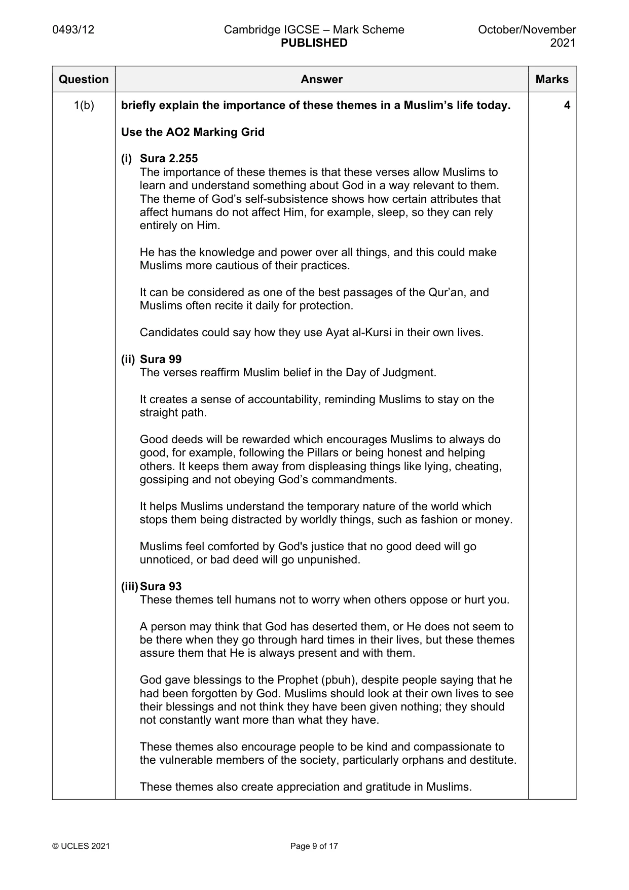 Mark scheme, page 9 of 17
