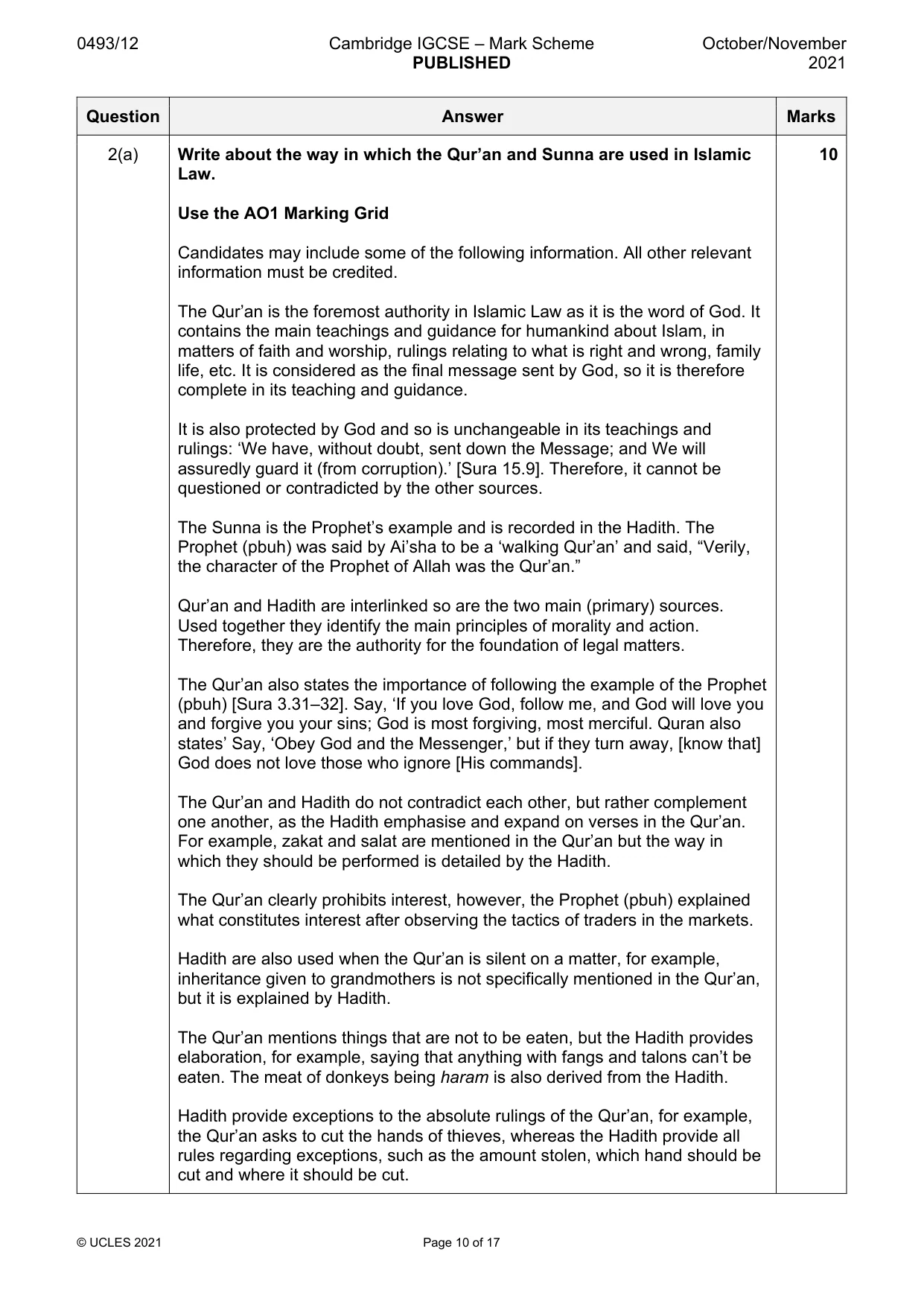 Mark scheme, page 10 of 17
