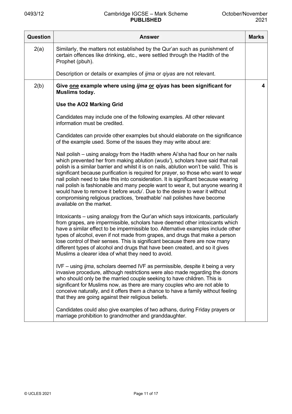 Mark scheme, page 11 of 17