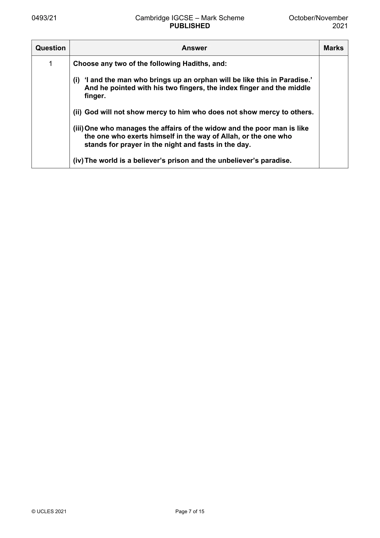 Mark scheme, page 7 of 15
