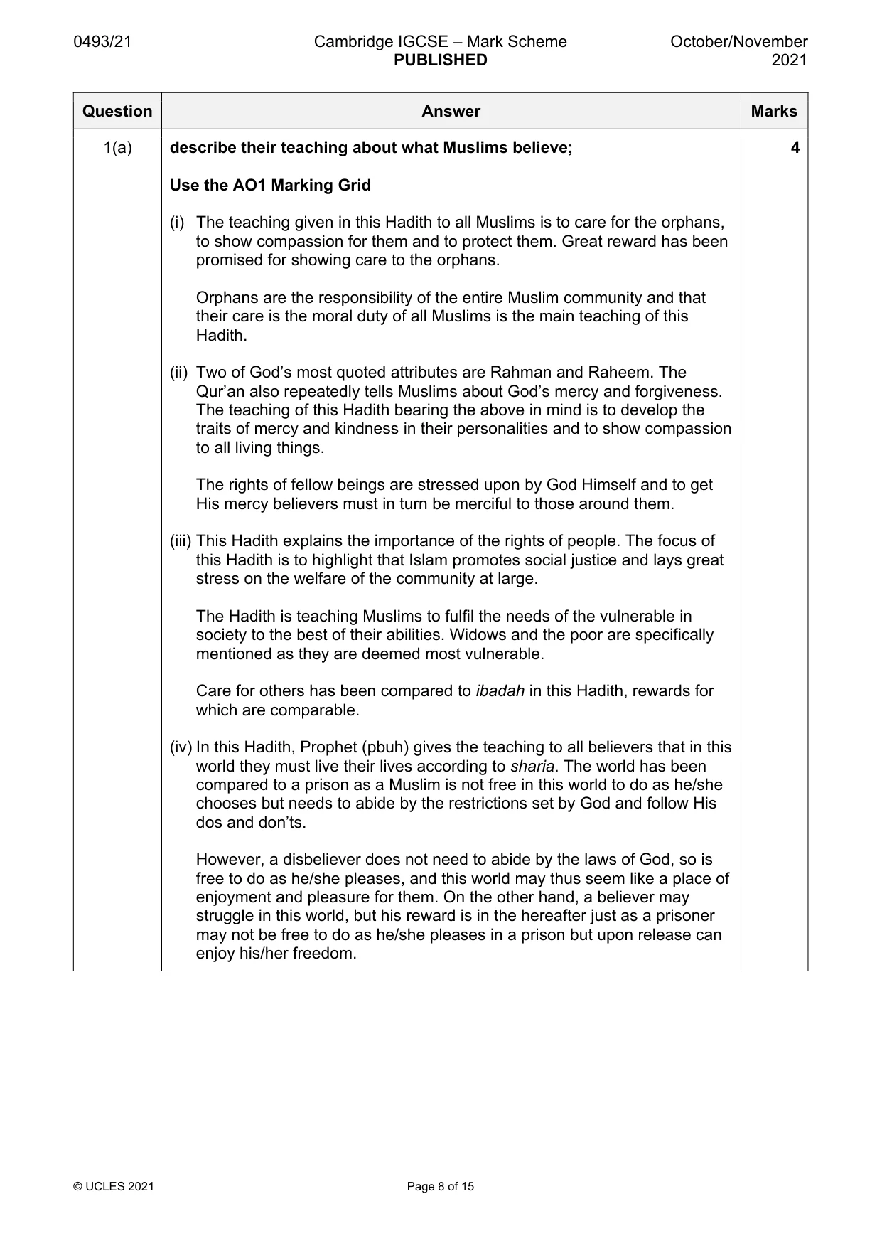 Mark scheme, page 8 of 15