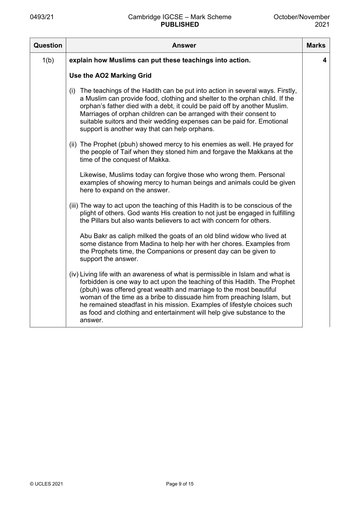 Mark scheme, page 9 of 15