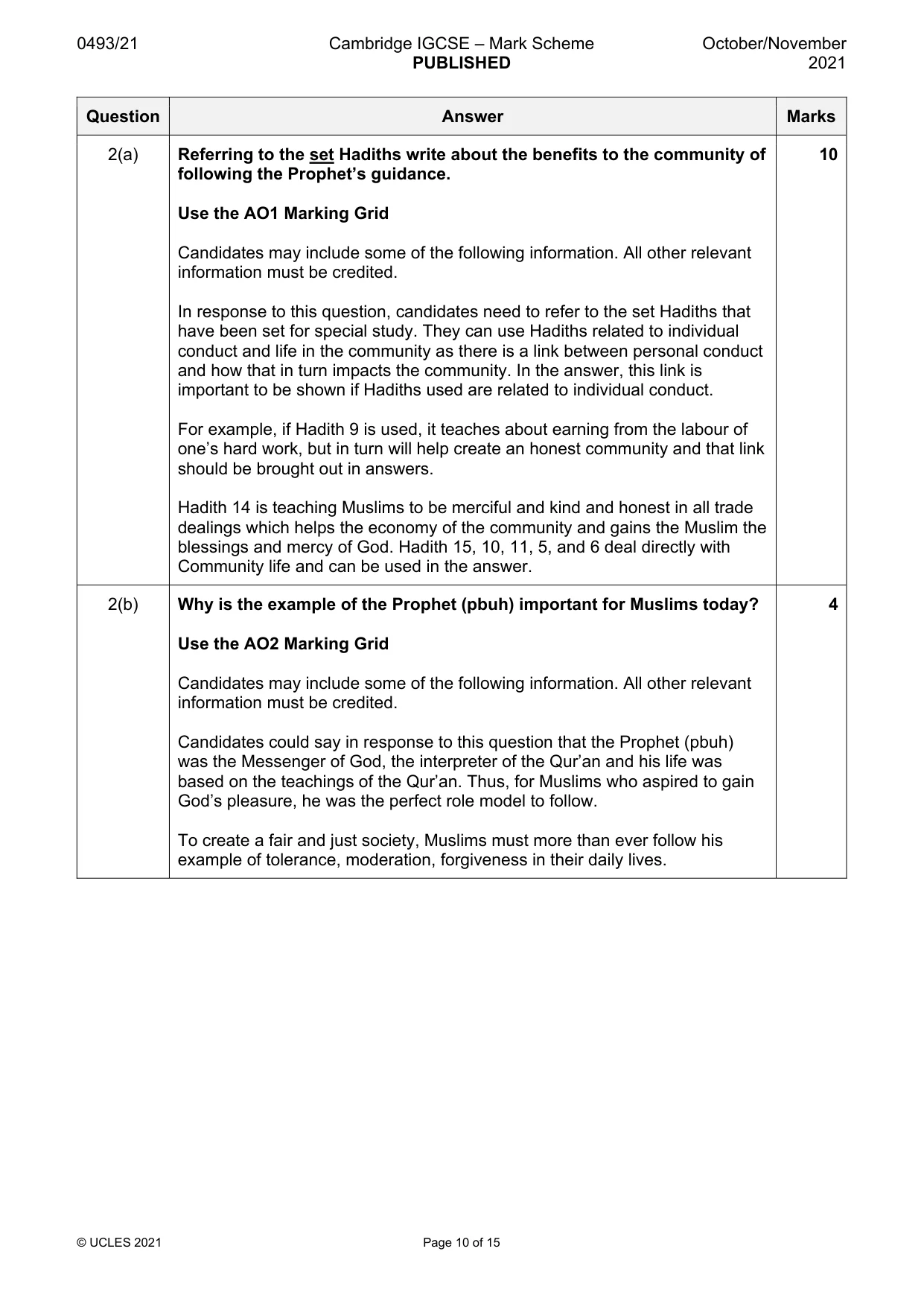Mark scheme, page 10 of 15