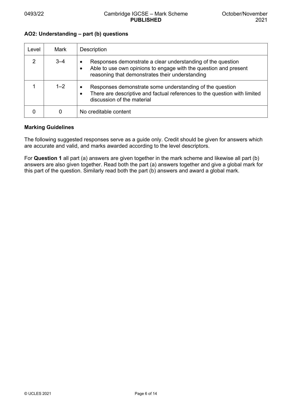 Mark scheme, page 6 of 14