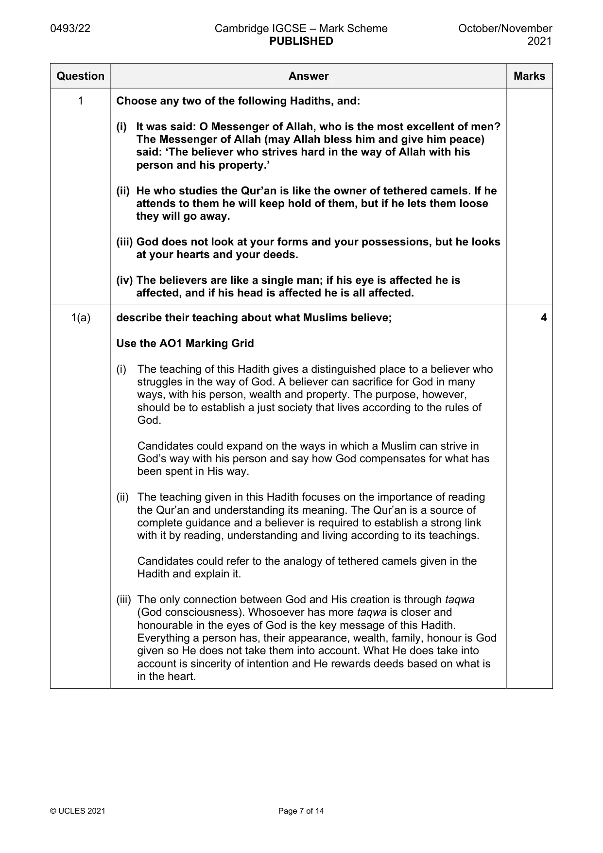 Mark scheme, page 7 of 14
