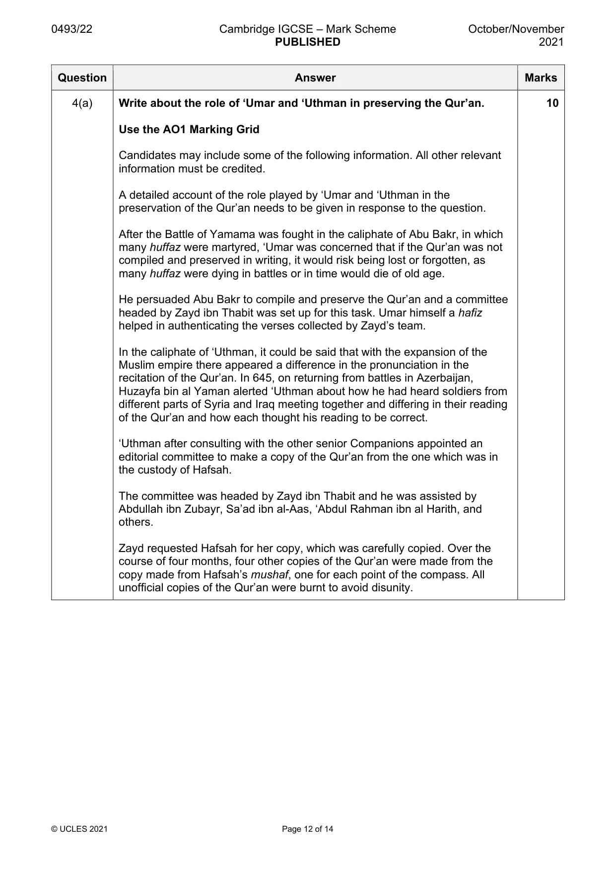 Mark scheme, page 12 of 14