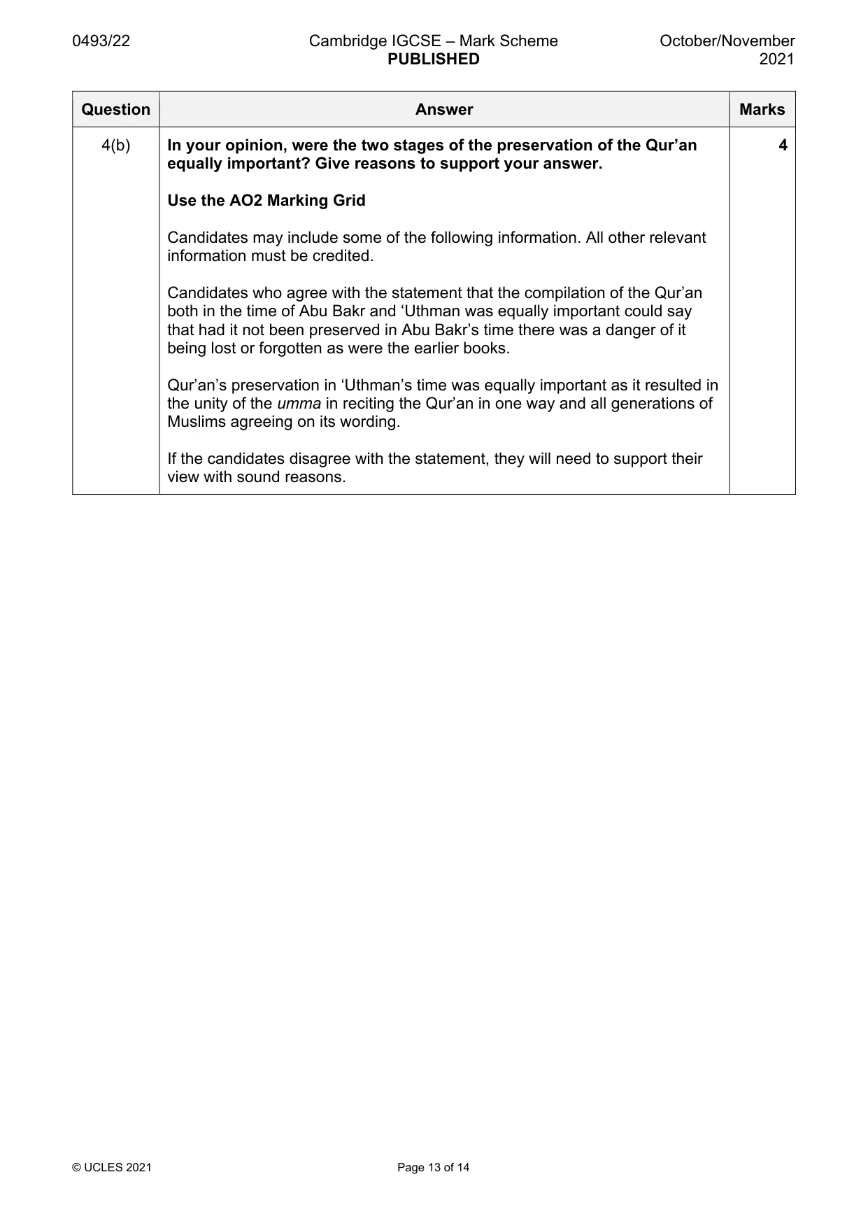 Mark scheme, page 13 of 14