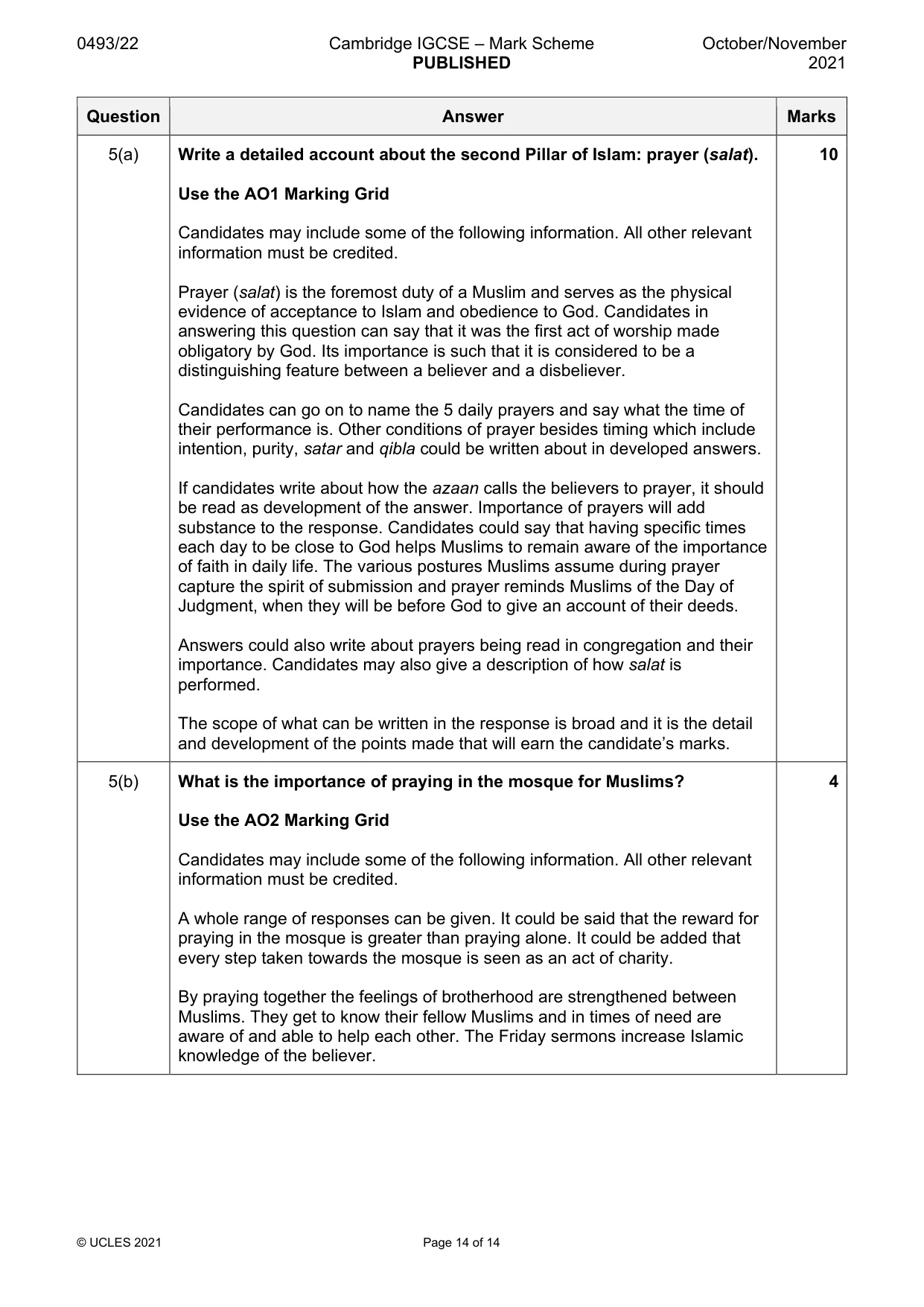 Mark scheme, page 14 of 14