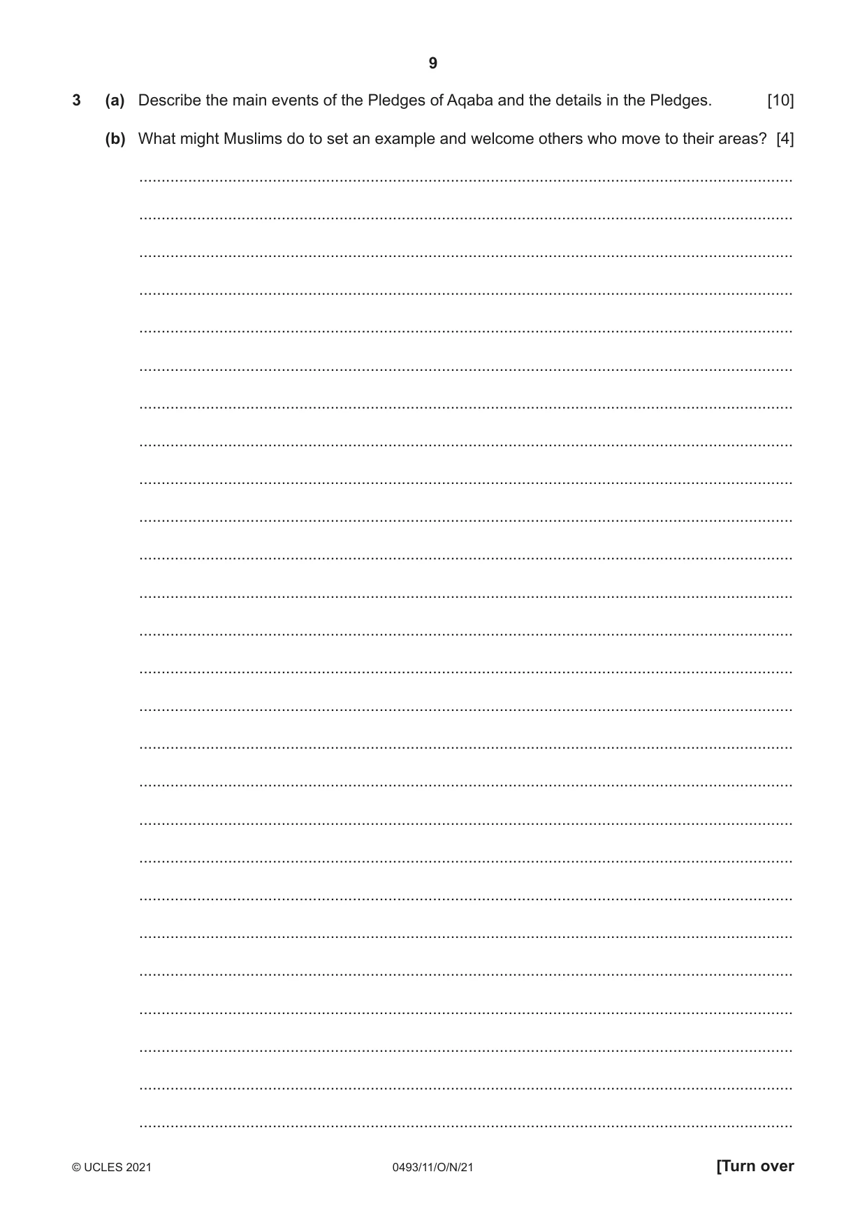 Cambridge IGCSE Islamiyat 0493 2021 Oct/Nov Paper 1 · Variant 1 question paper, page 9 of 20