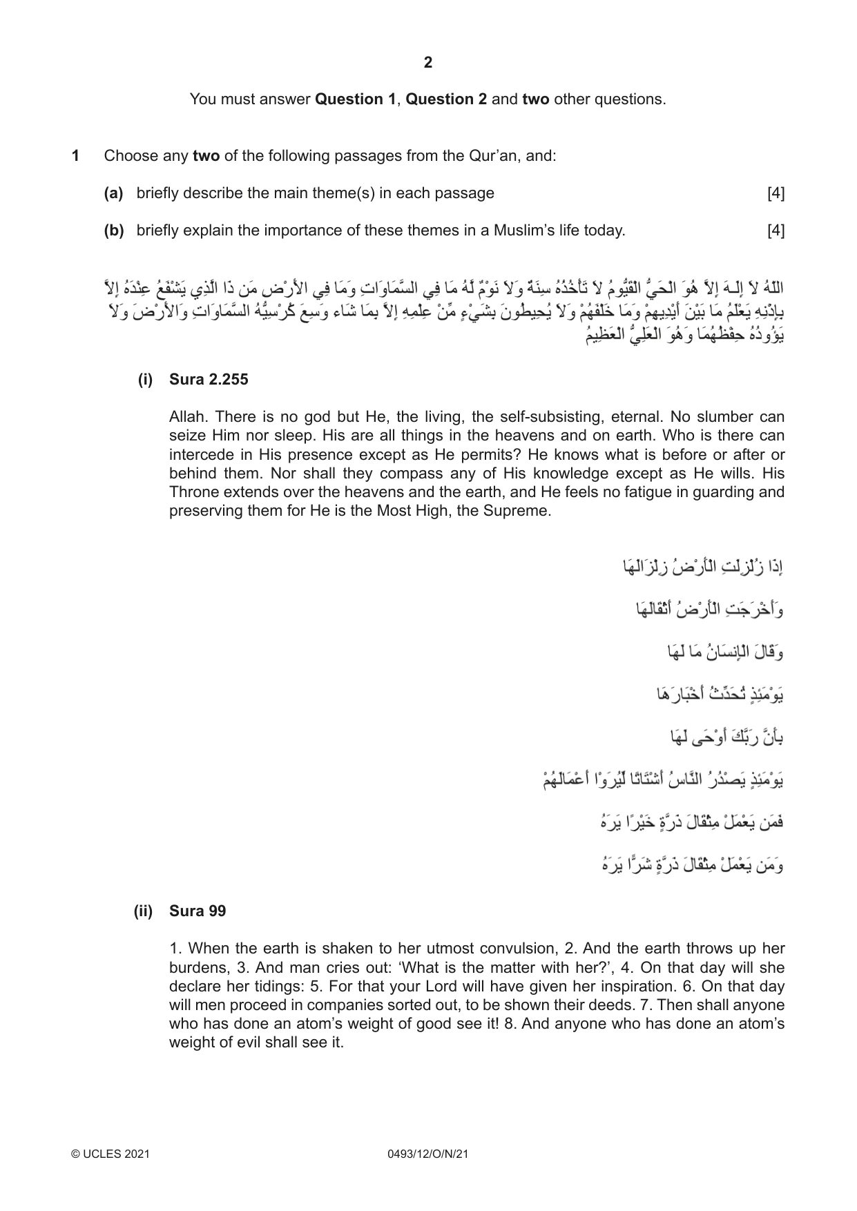 Cambridge IGCSE Islamiyat 0493 2021 Oct/Nov Paper 1 · Variant 2 question paper, page 2 of 20