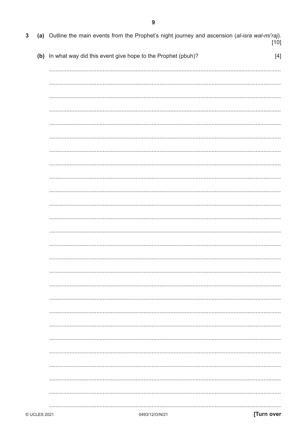 Cambridge IGCSE Islamiyat 0493 2021 Oct/Nov Paper 1 · Variant 2 question paper, page 9 of 20