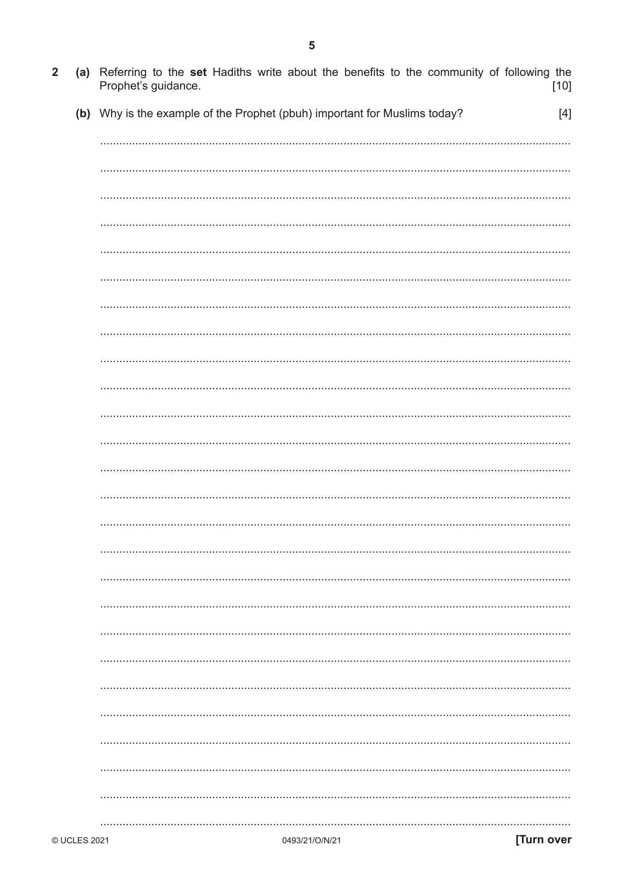 Cambridge IGCSE Islamiyat 0493 2021 Oct/Nov Paper 2 · Variant 1 question paper, page 5 of 16
