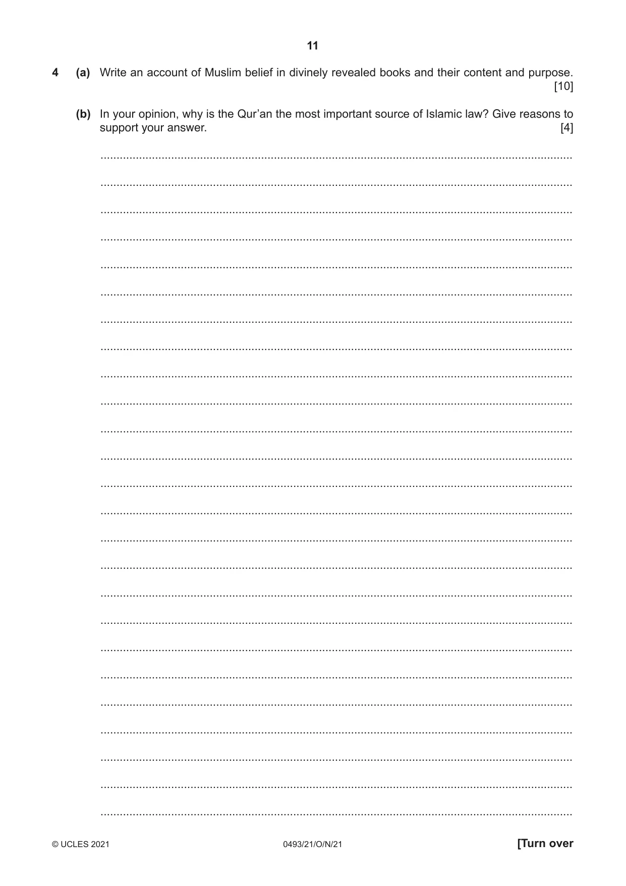 Cambridge IGCSE Islamiyat 0493 2021 Oct/Nov Paper 2 · Variant 1 question paper, page 11 of 16