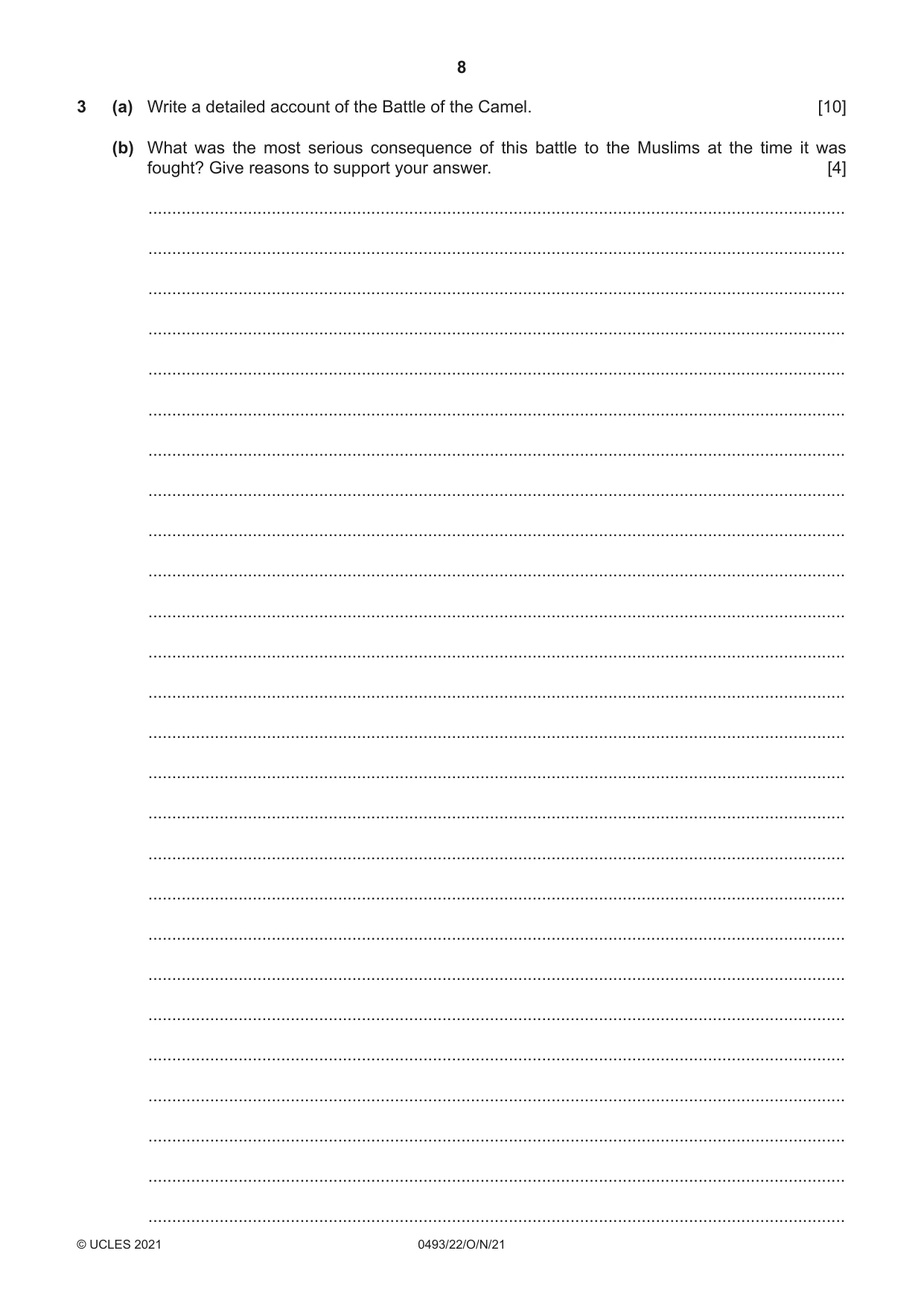 Cambridge IGCSE Islamiyat 0493 2021 Oct/Nov Paper 2 · Variant 2 question paper, page 8 of 16
