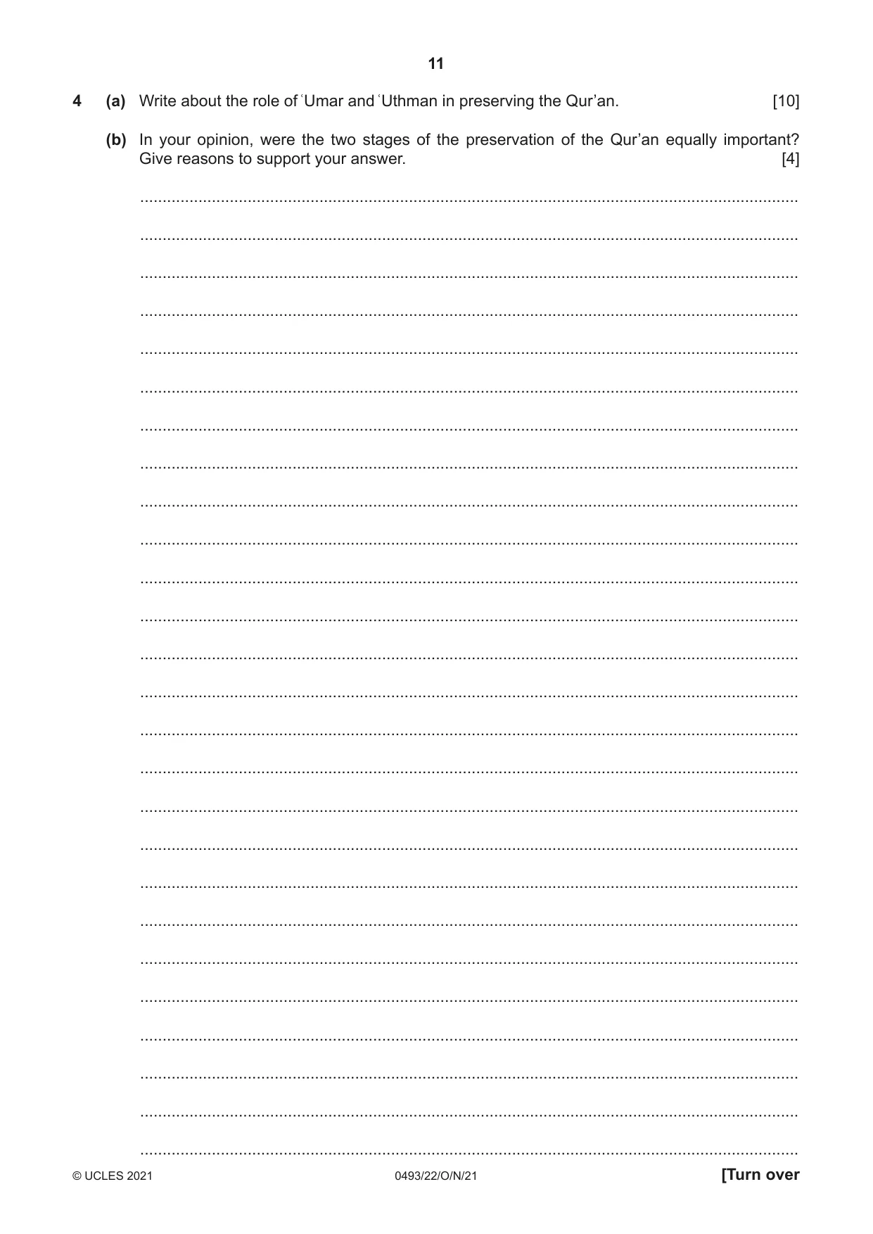 Cambridge IGCSE Islamiyat 0493 2021 Oct/Nov Paper 2 · Variant 2 question paper, page 11 of 16
