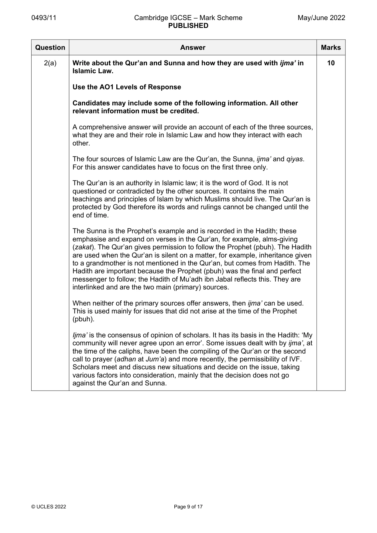 Mark scheme, page 9 of 17