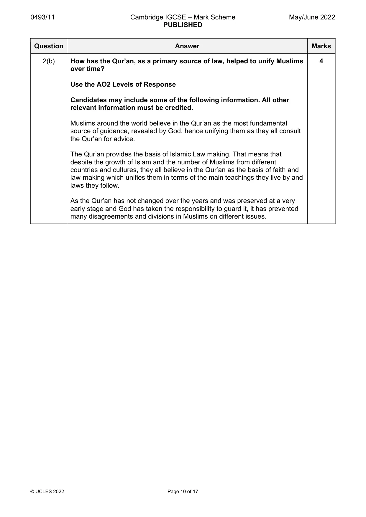 Mark scheme, page 10 of 17