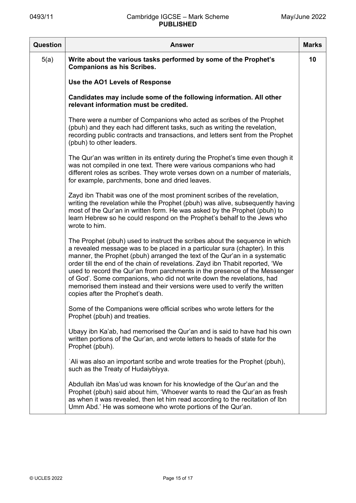 Mark scheme, page 15 of 17