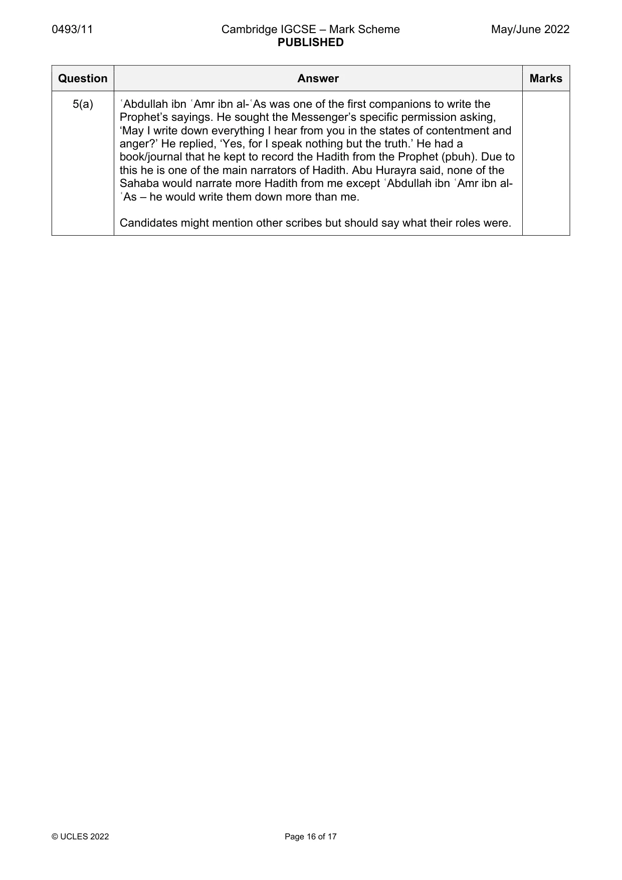Mark scheme, page 16 of 17