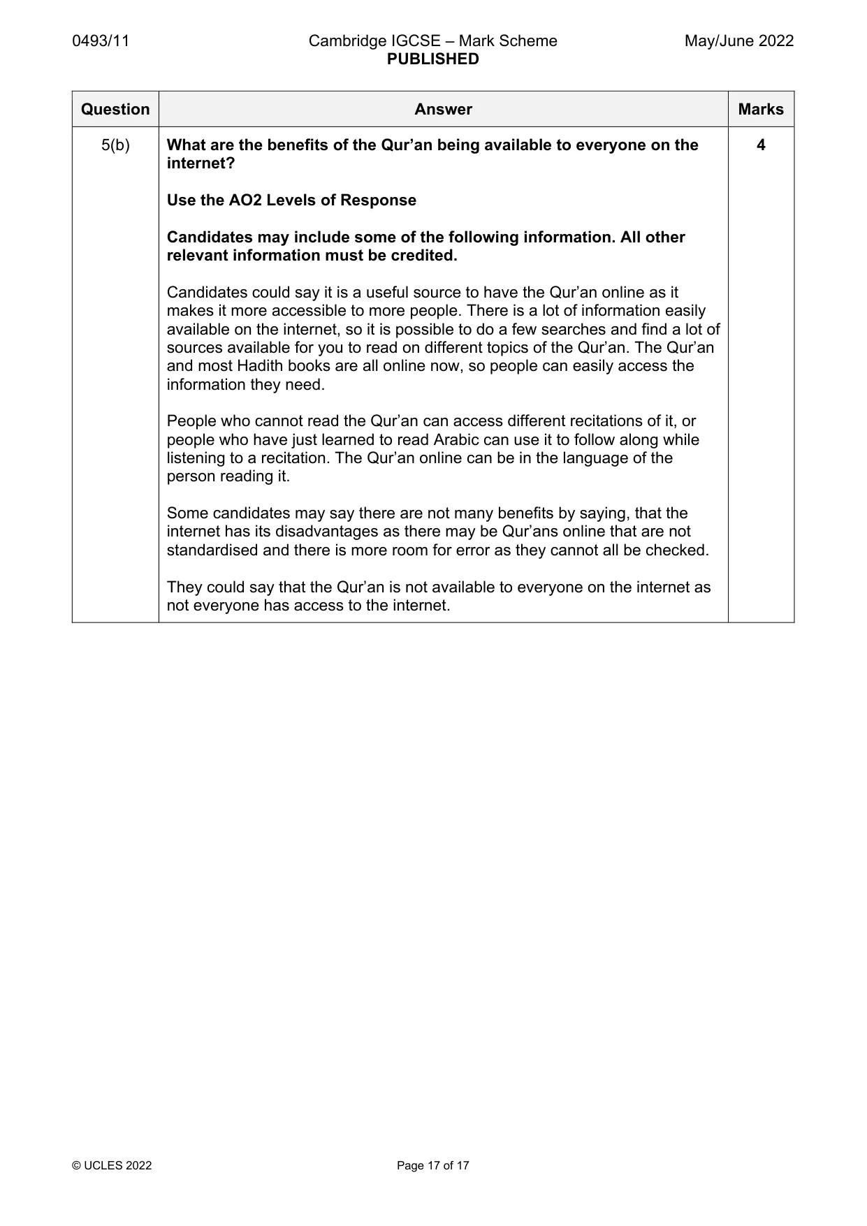 Mark scheme, page 17 of 17